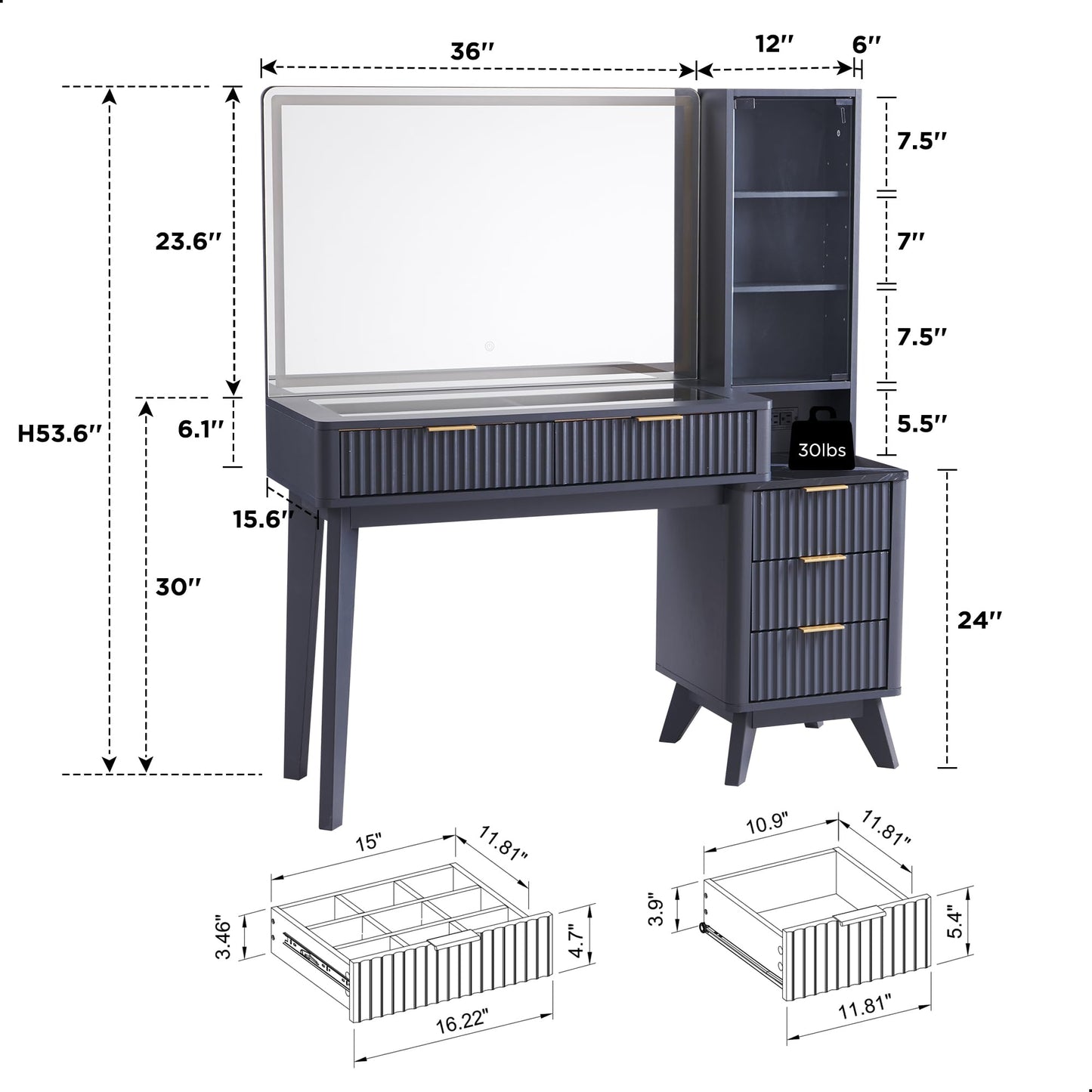 T4TREAM 48" Fluted Makeup Vanity Desk – Oak