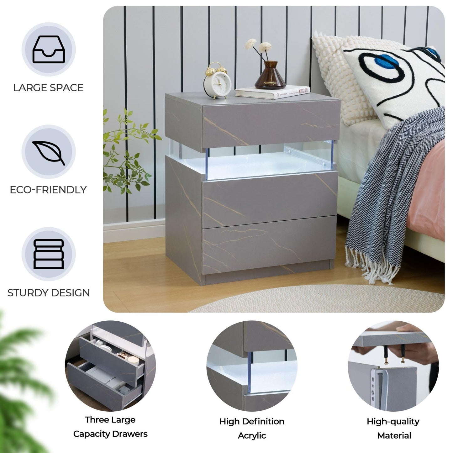 White LED Nightstand Set – 2 Pack