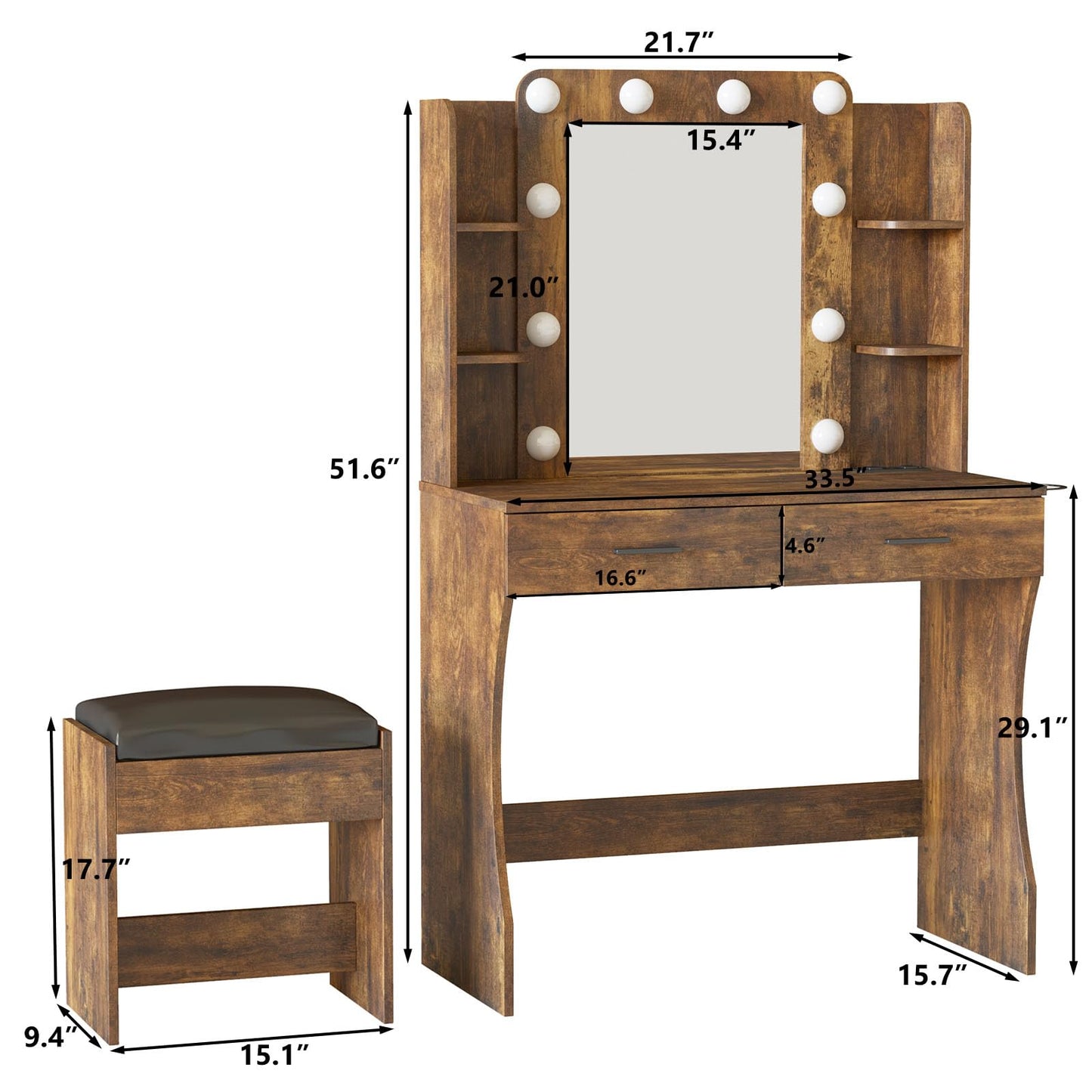 Vabches Vanity Desk with Lights, White