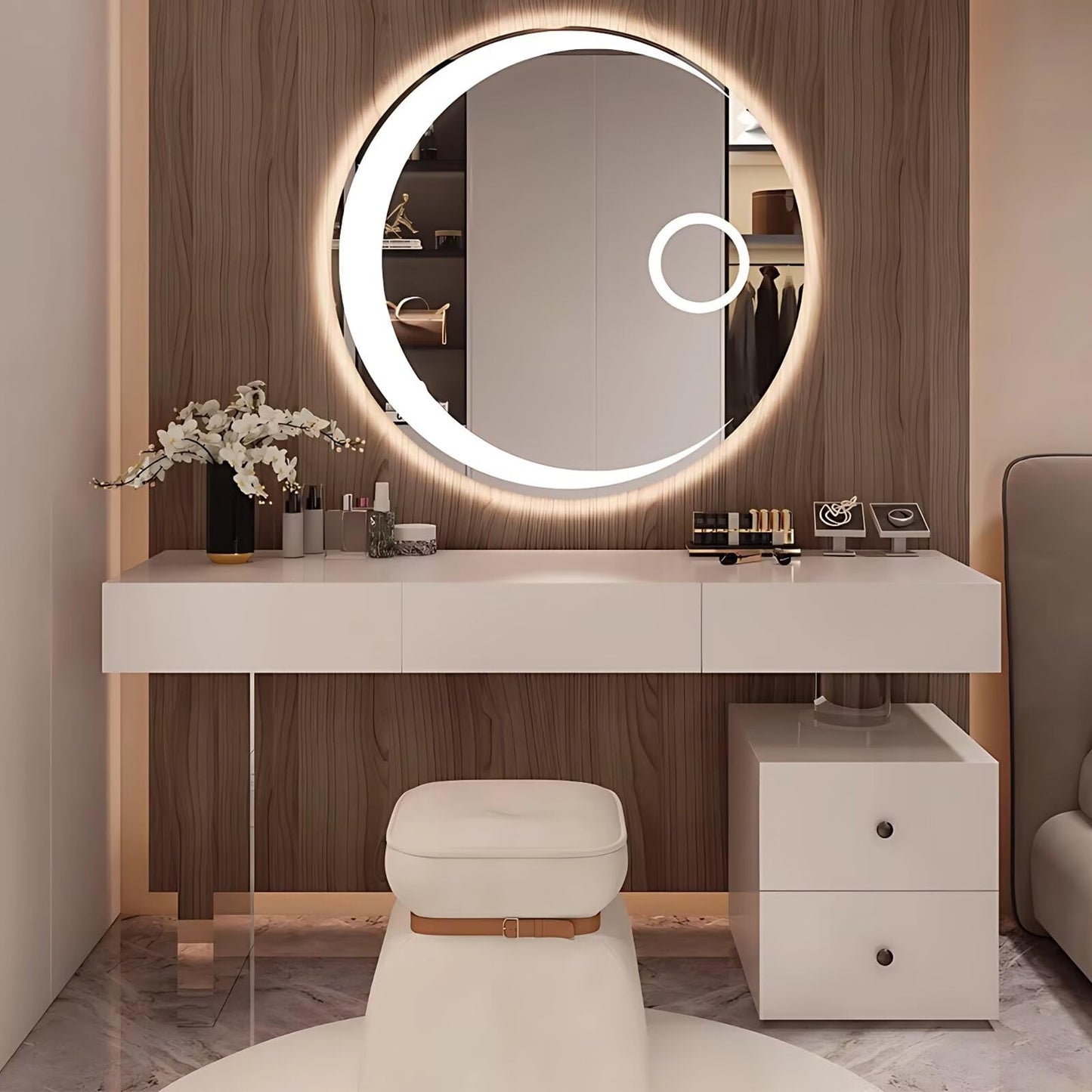 Modern Makeup Vanity Desk with LED Mirror 56"