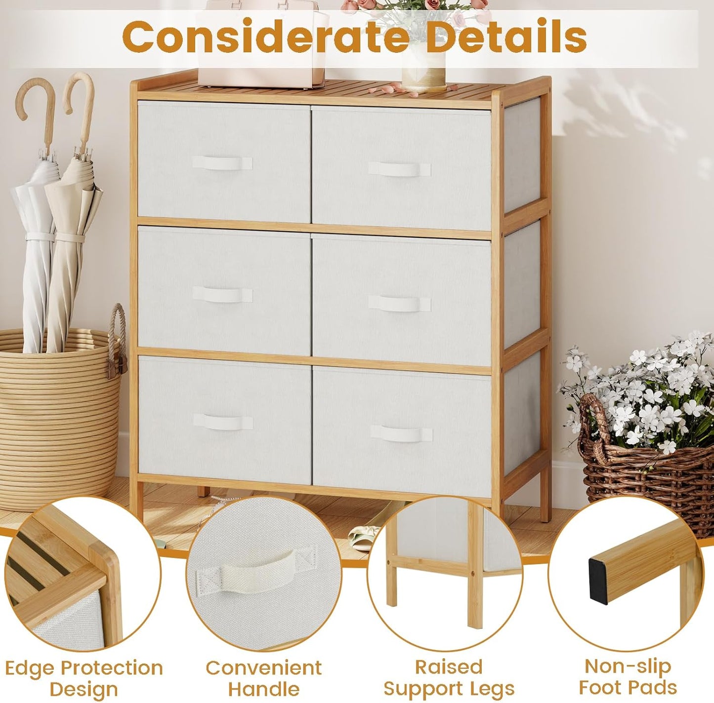 Giantex White 6-Drawer Dresser with Top Shelf