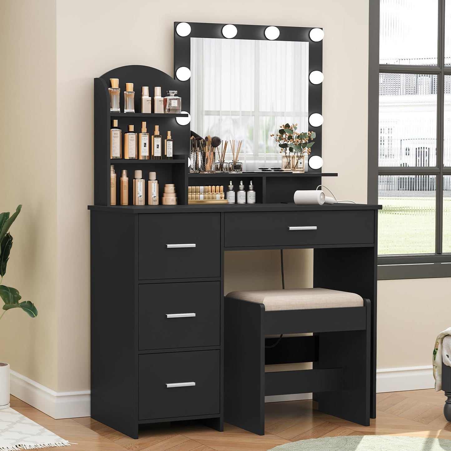 Quimoo Vanity Desk with Mirror & Lights, White