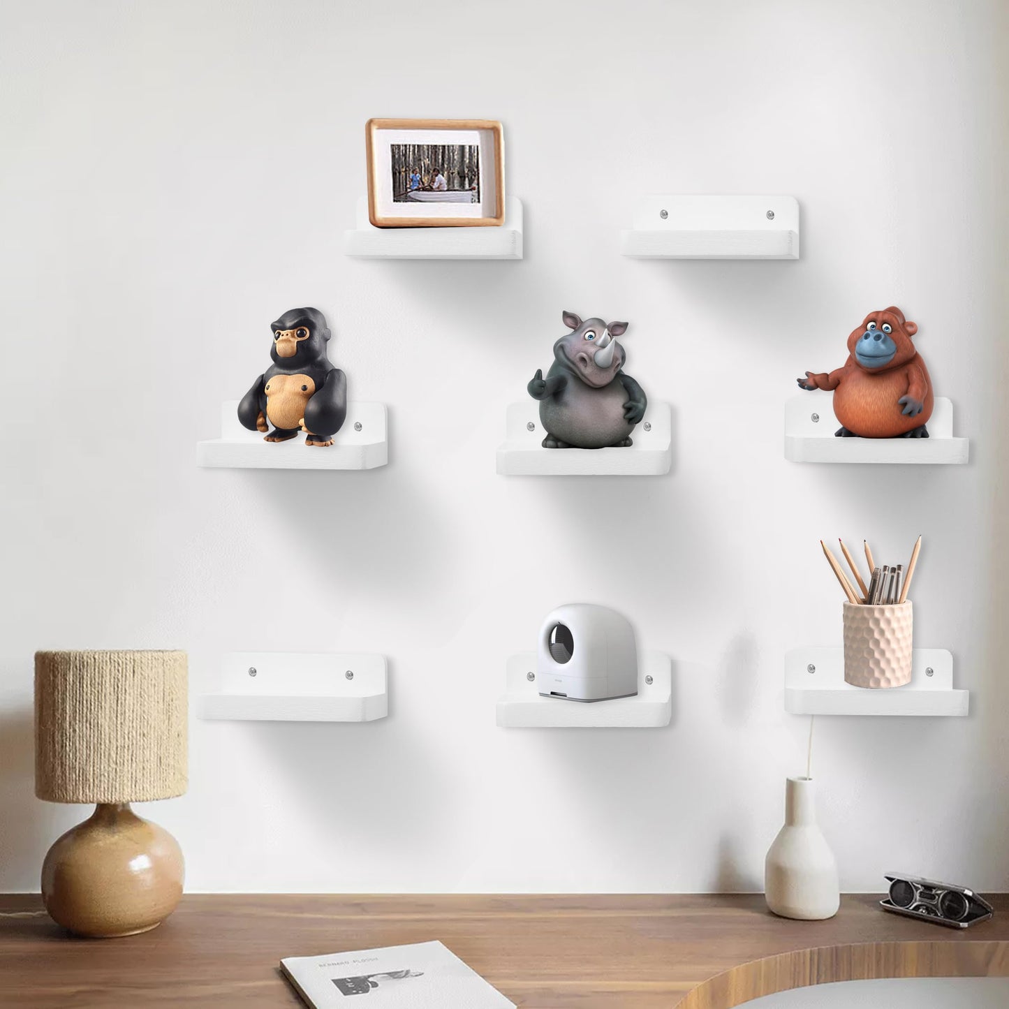 Small Floating Shelves 8-Pack, 4"x4", Rustic White