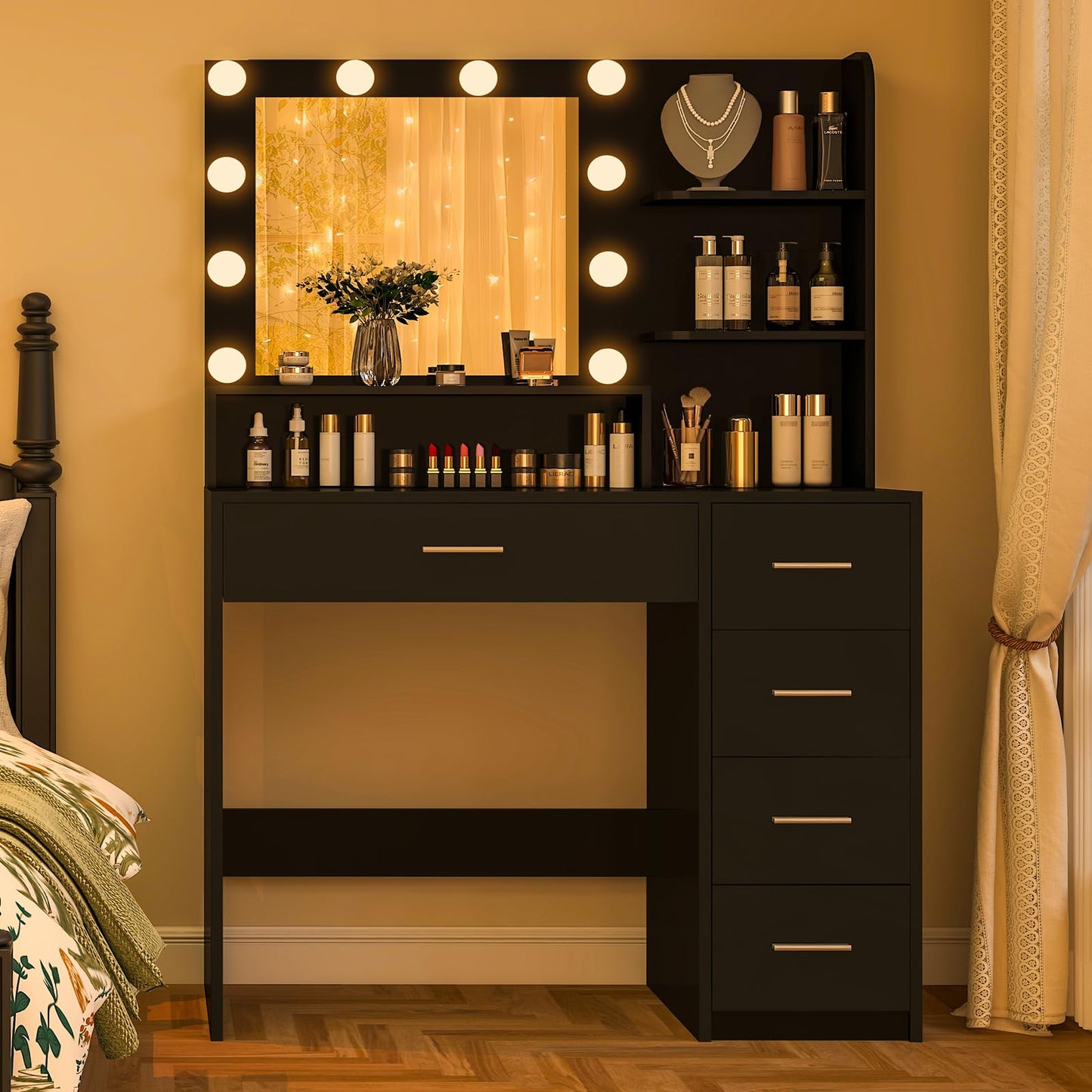 Quimoo Vanity Desk with Mirror & Lights, White