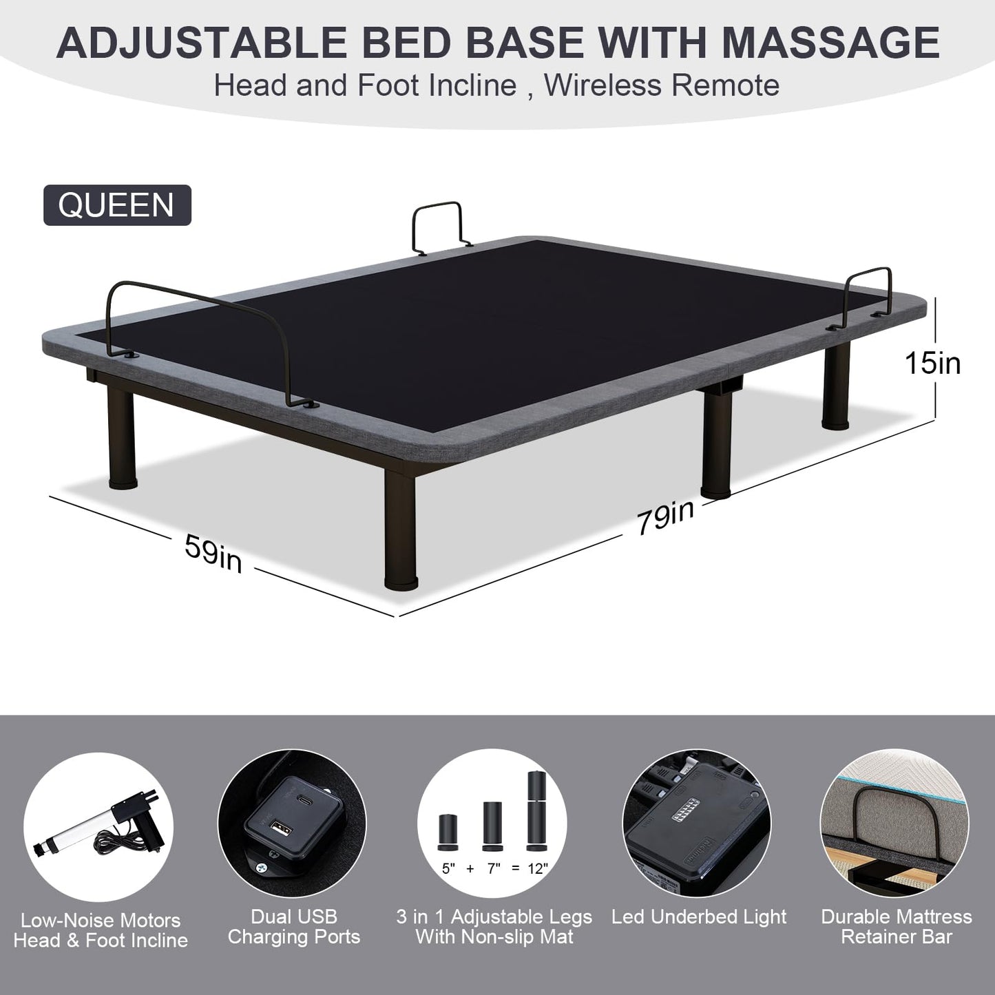 Vipbear Queen Adjustable Bed Frame