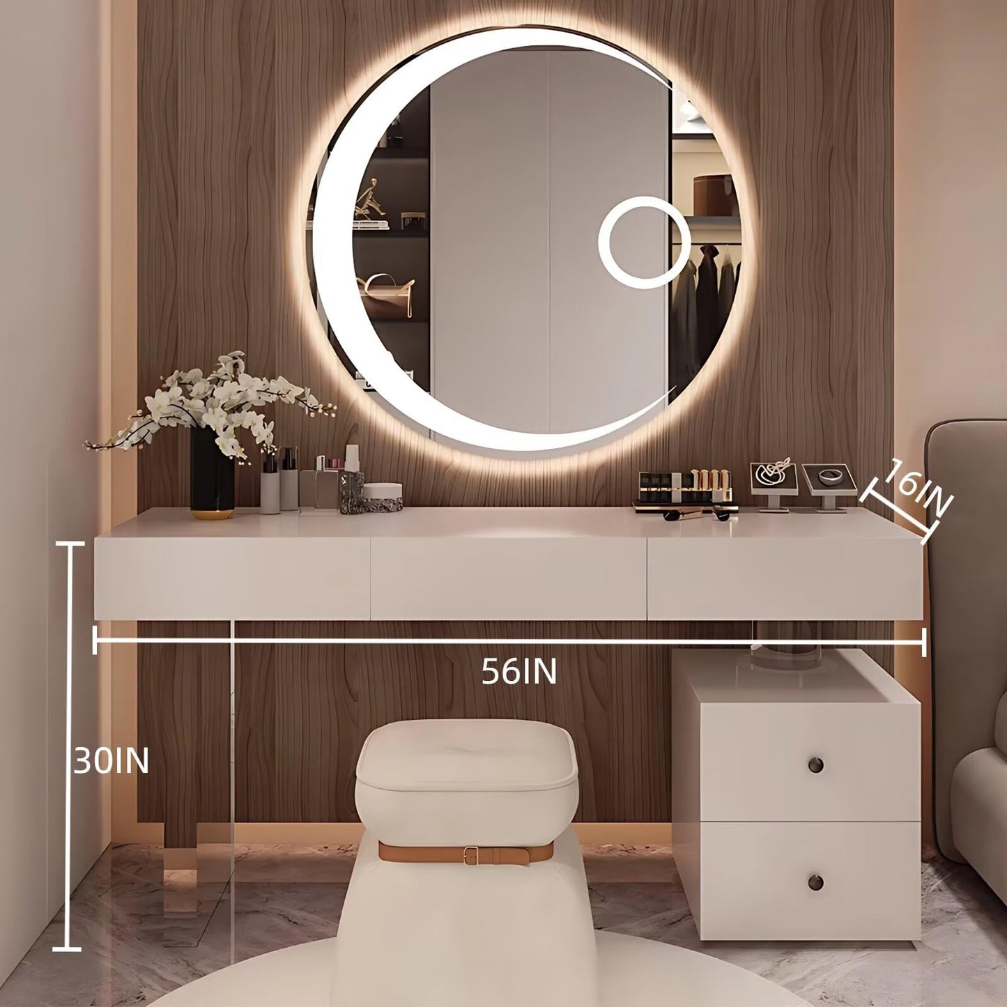 Modern Makeup Vanity Desk with LED Mirror 56"
