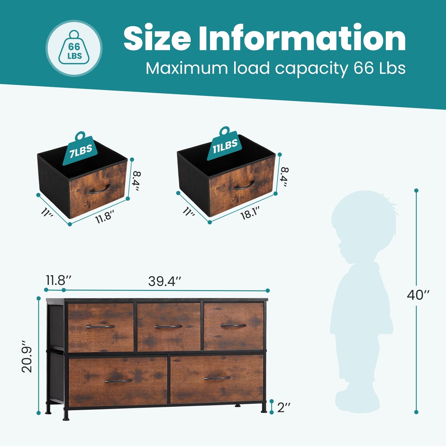 OLIXIS 5-Drawer Dresser, Black
