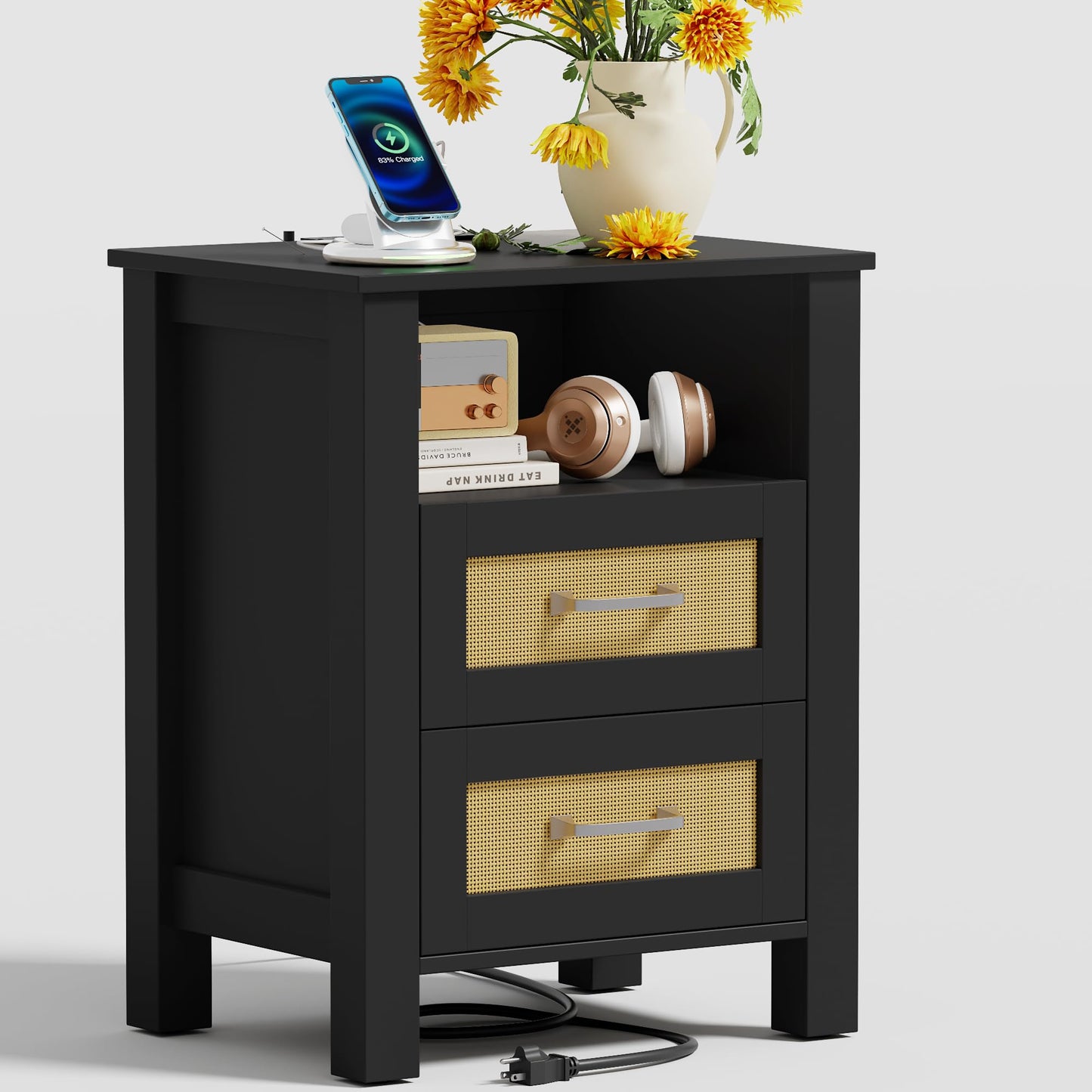 YESHOMY Rattan Nightstands – Set of 2, Natural