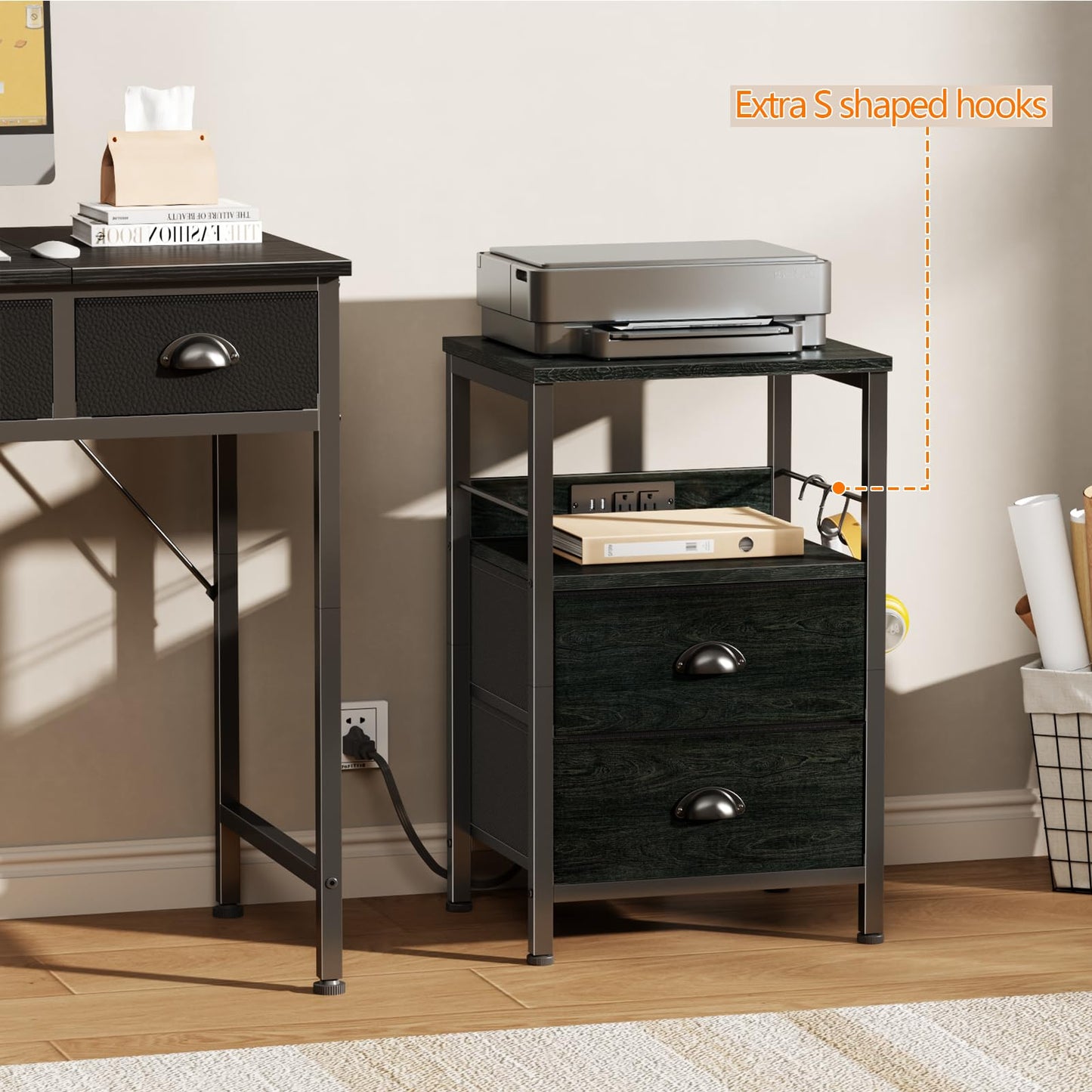 Furologee Nightstand with Charging Station, White