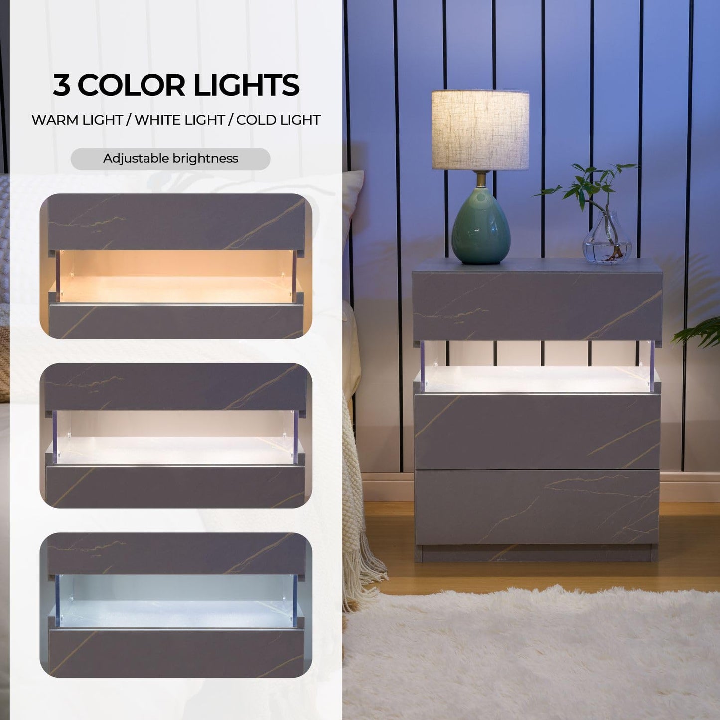 White LED Nightstand Set – 2 Pack