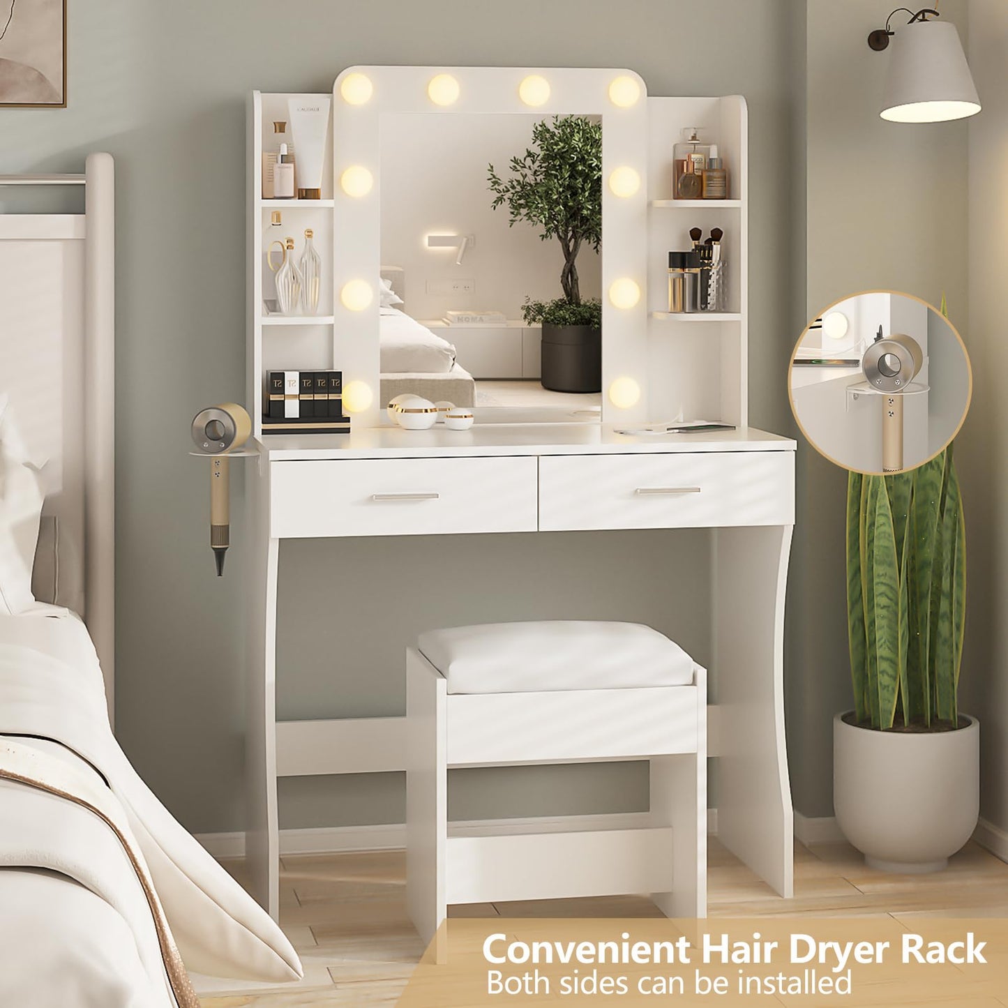 Vabches Vanity Desk with Lights, White