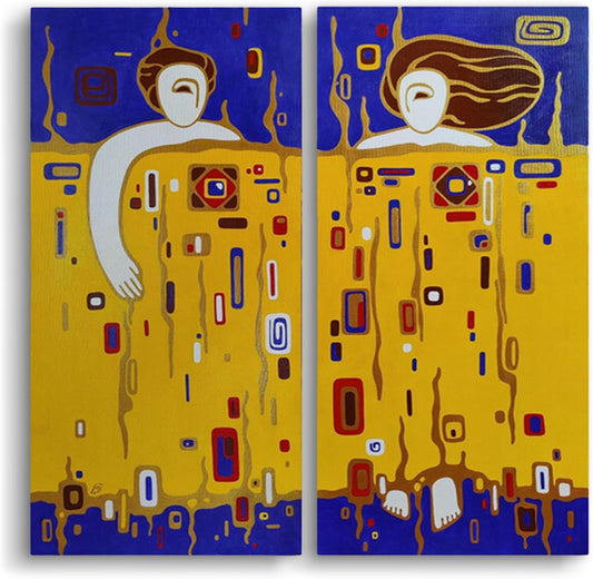 Under One Blanket Diptych Acrylic Painting 34"x18"