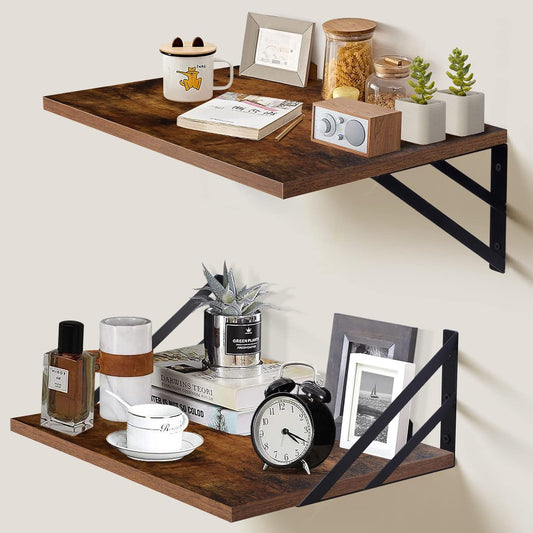 2-Pack 12" Deep Floating Shelves, Rustic Brown