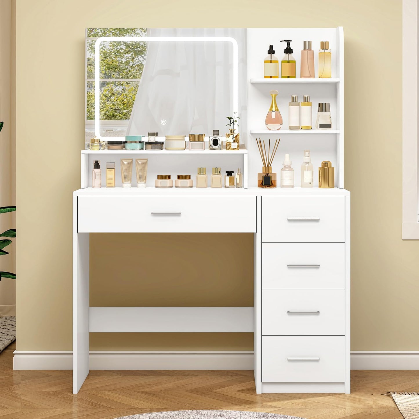 Quimoo Vanity Desk with Mirror & Lights, White