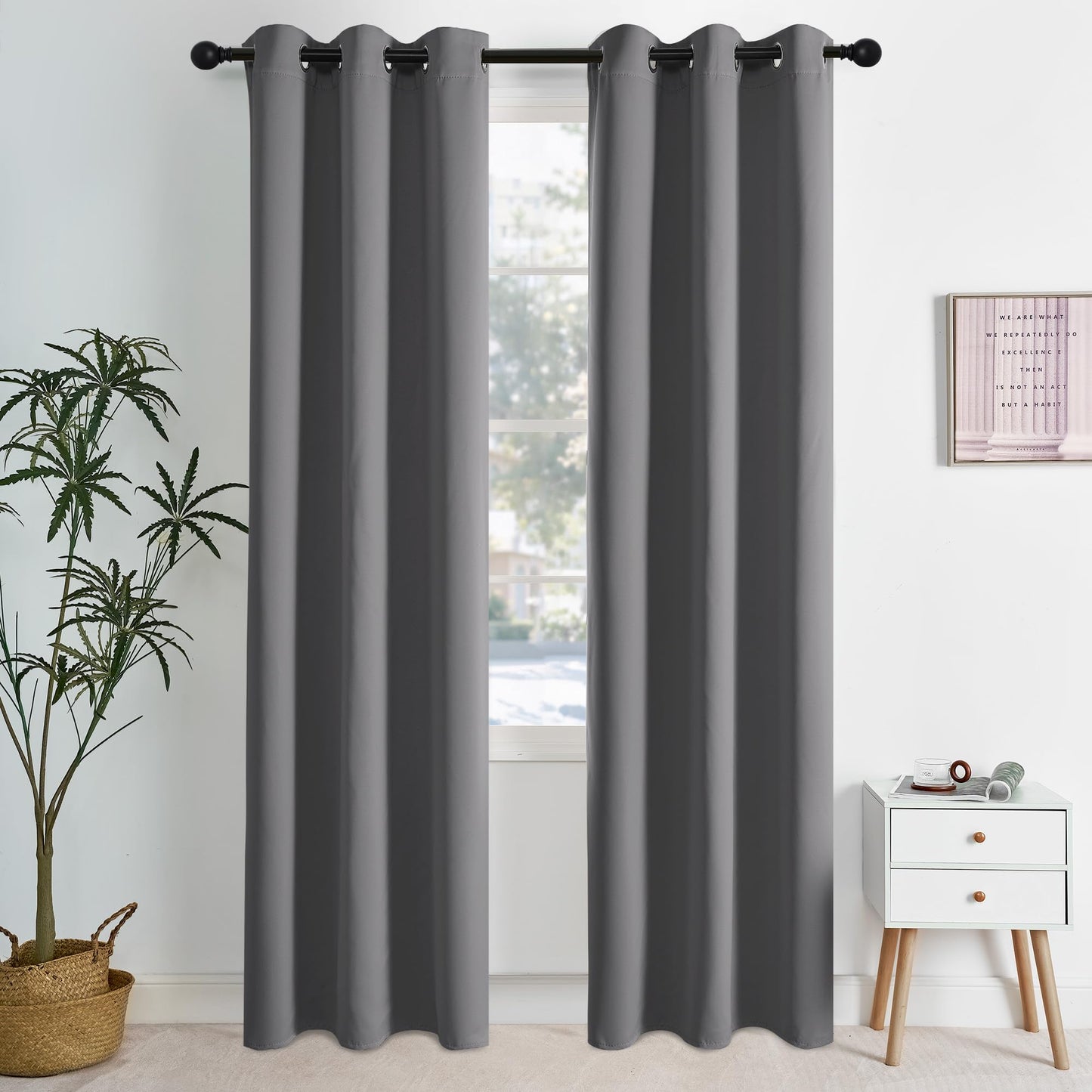 NICETOWN Blackout Curtains – 2 Panels, Grey, 63"