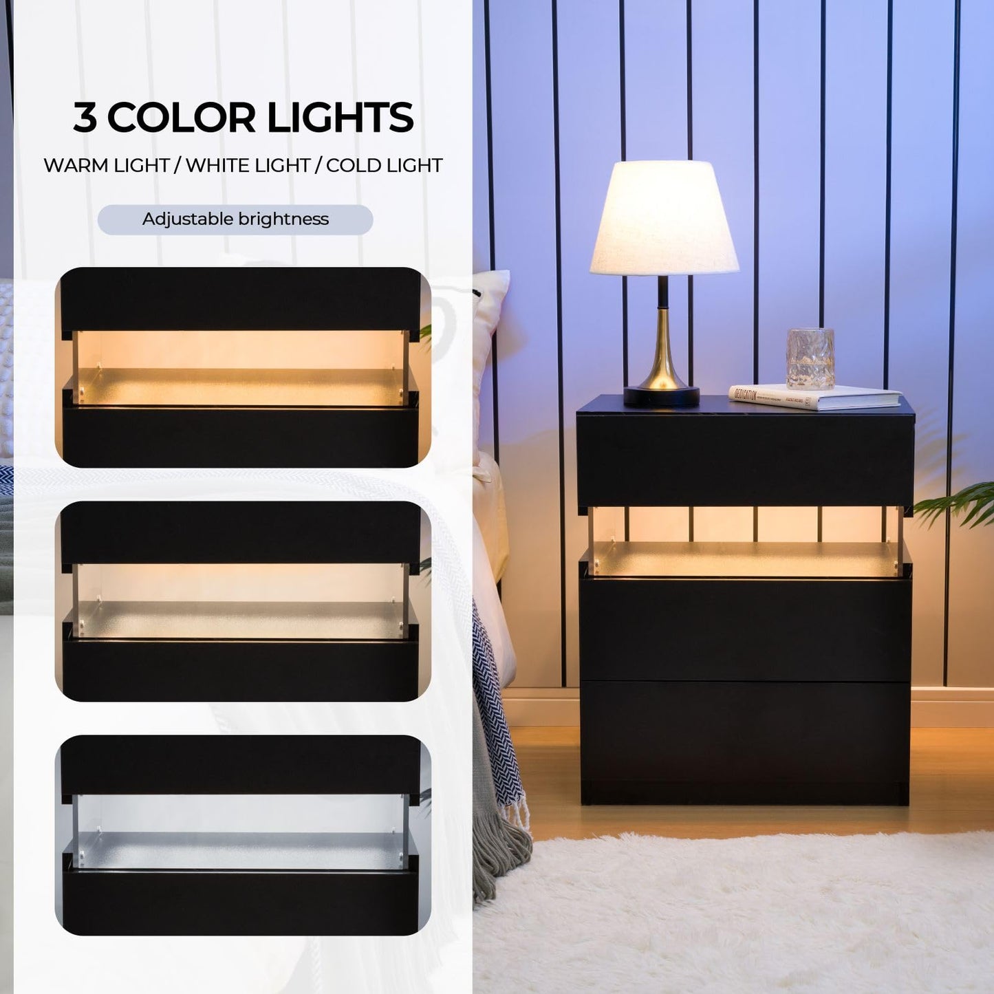 White LED Nightstand Set – 2 Pack