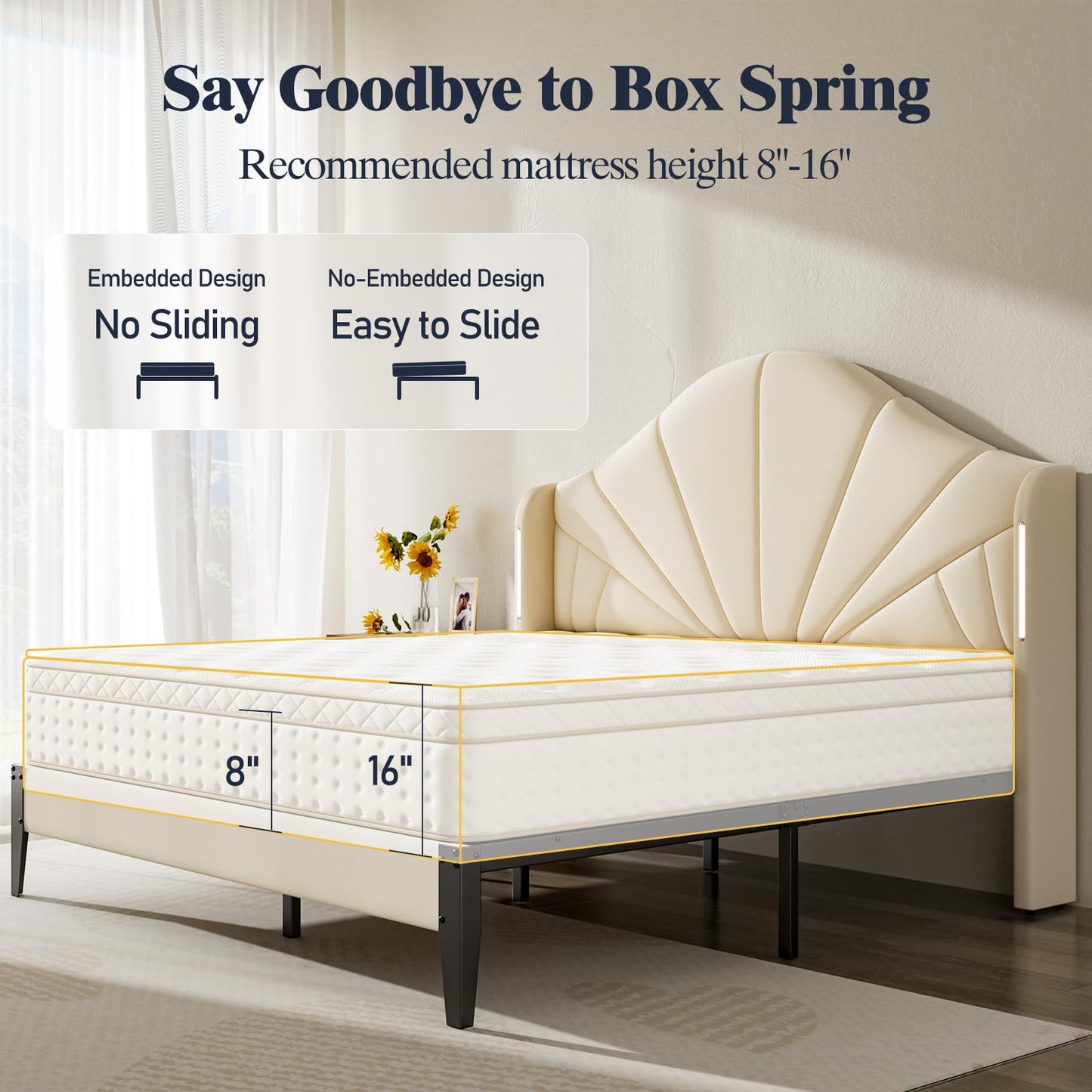 Queen Bed Frame with LED Headboard – Velvet Blue