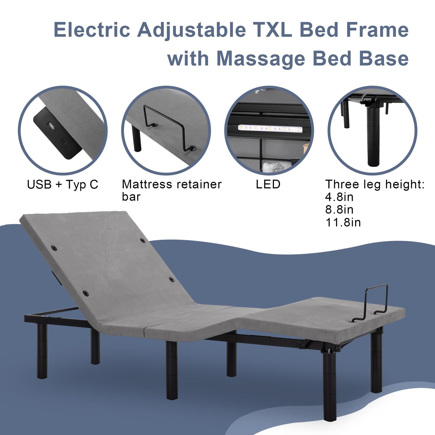 Fromann Adjustable Twin XL Bed Base – Grey
