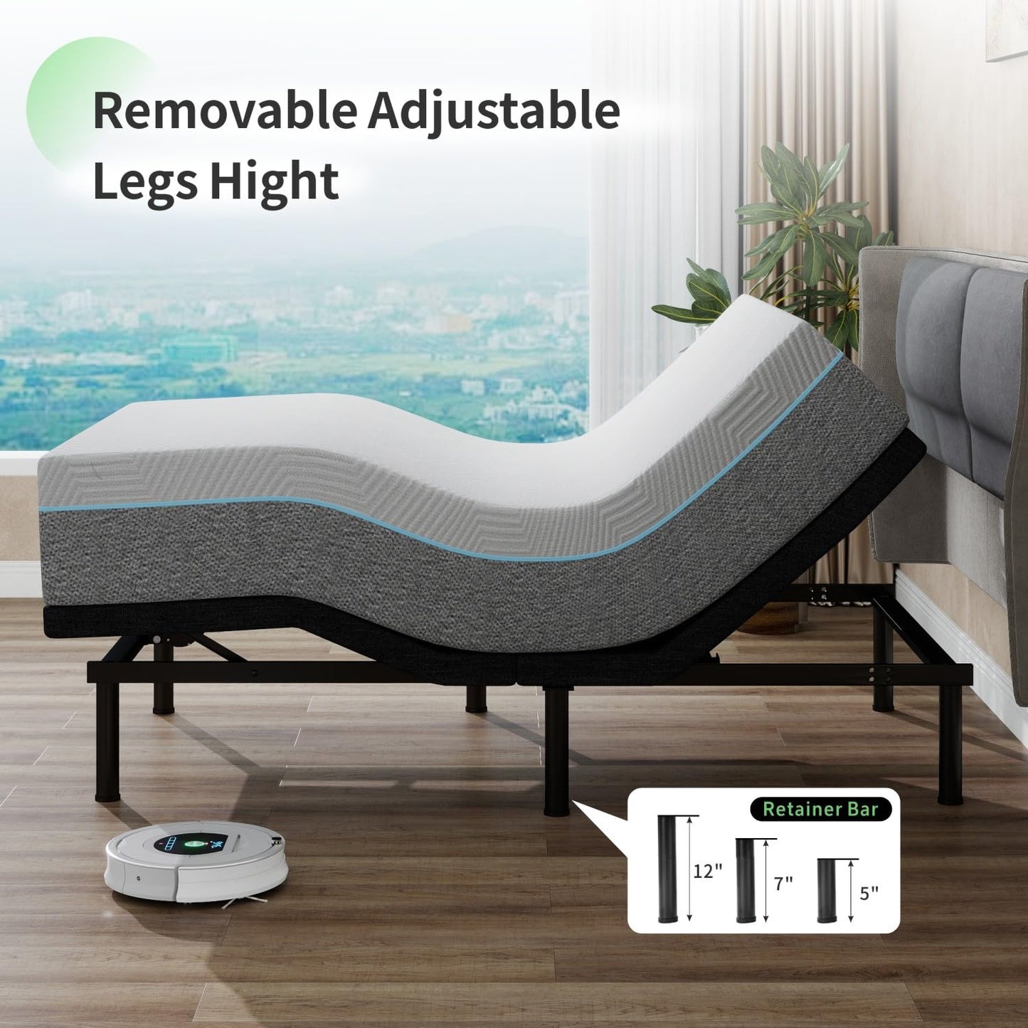 Vipbear Queen Adjustable Bed with 12" Mattress