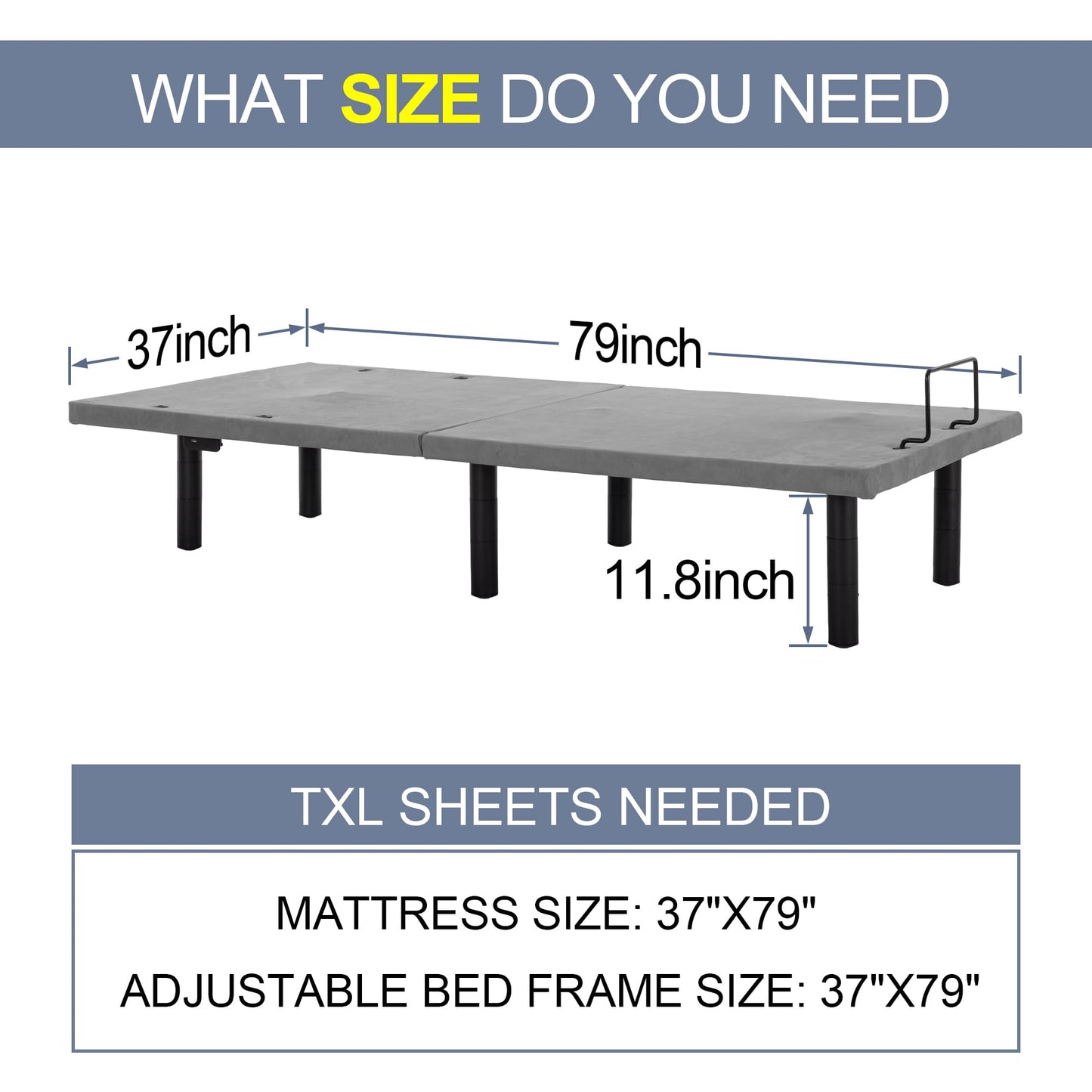 Fromann Adjustable Twin XL Bed Base – Grey
