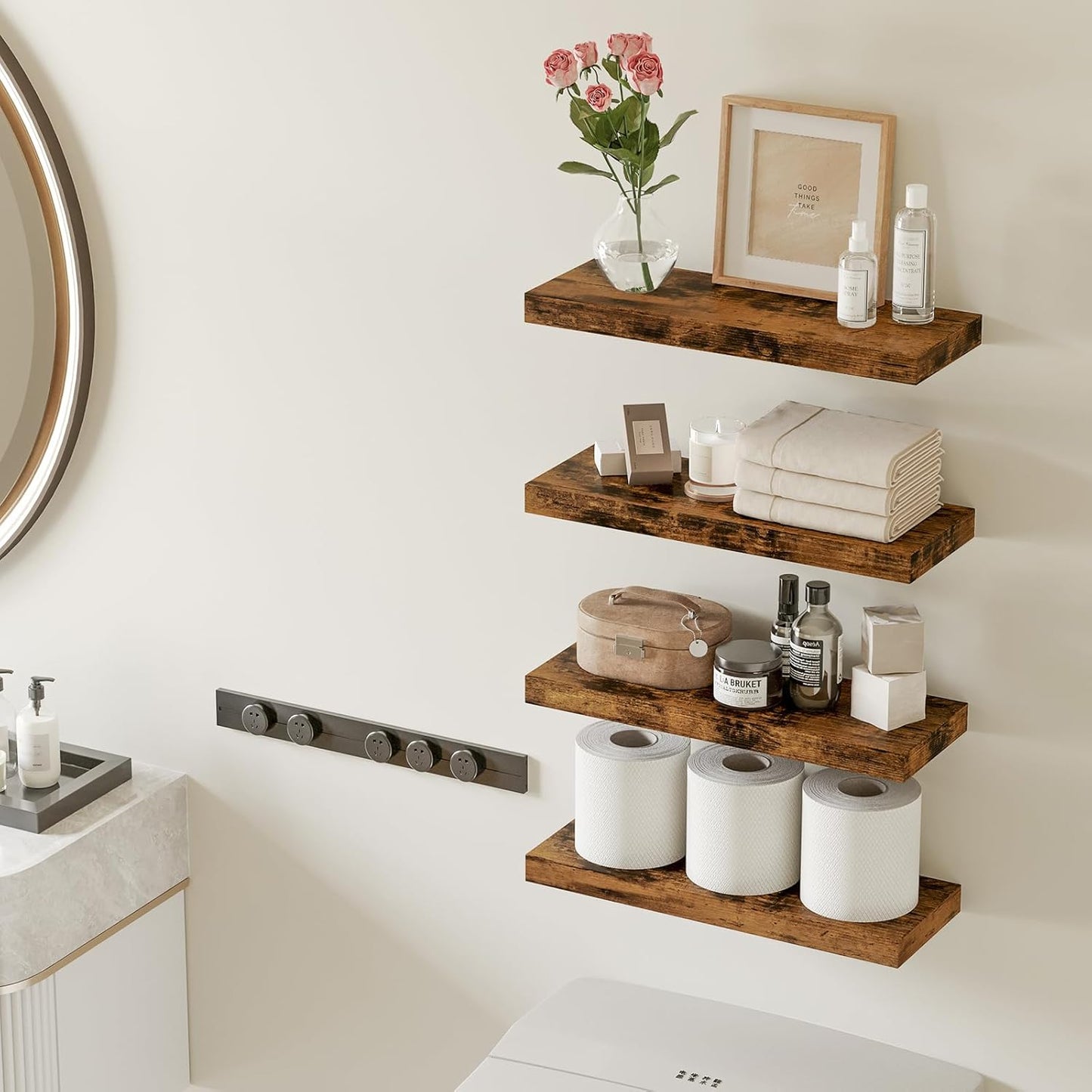 Fixwal 15.8" Rustic Floating Shelves, 4-Pack