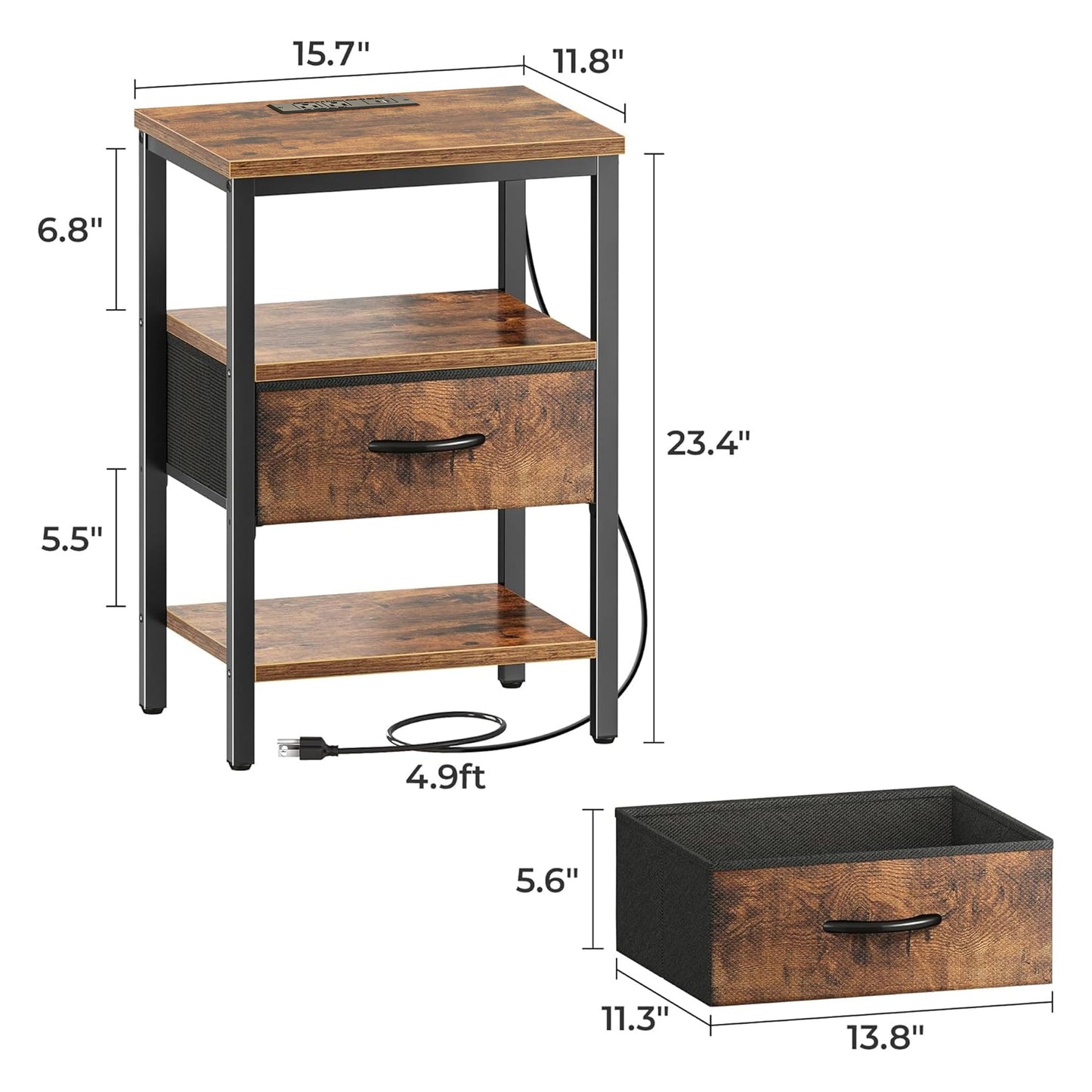 SUPERJARE Nightstand with Charging Station