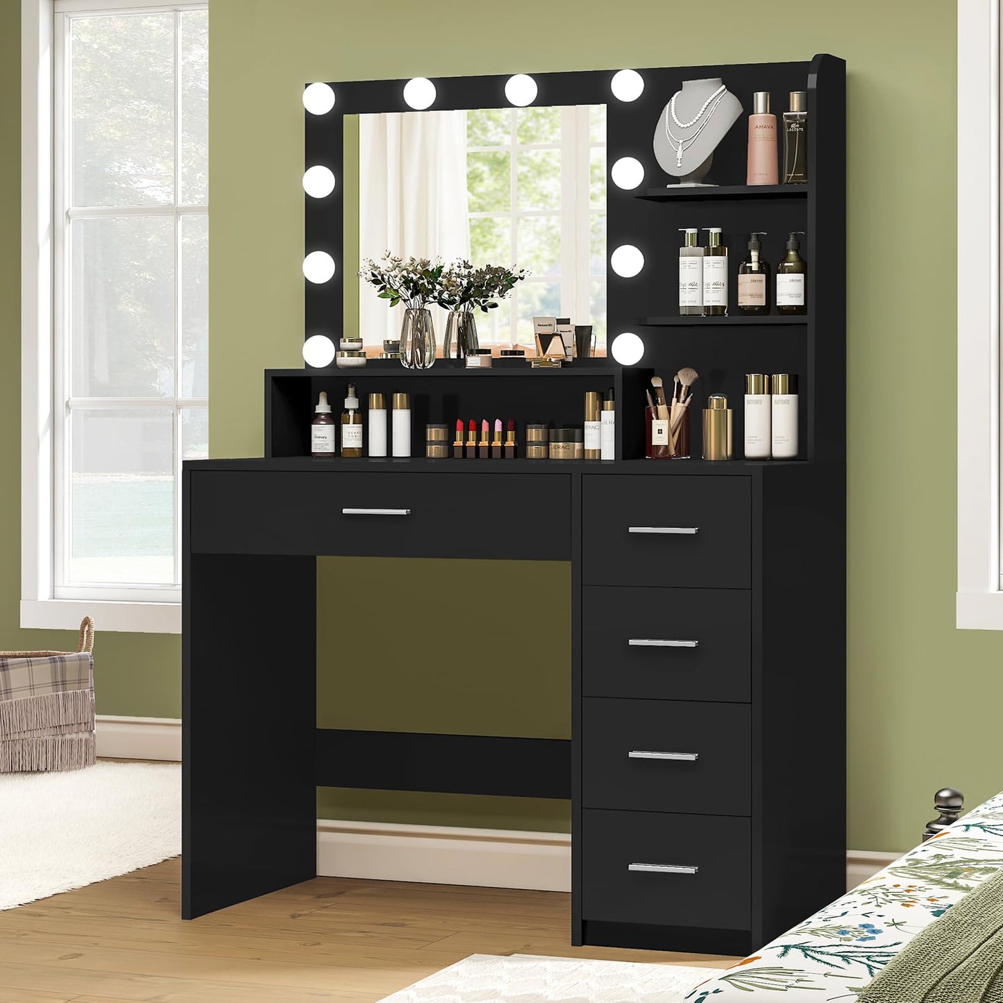 Quimoo Vanity Desk with Mirror & Lights, White