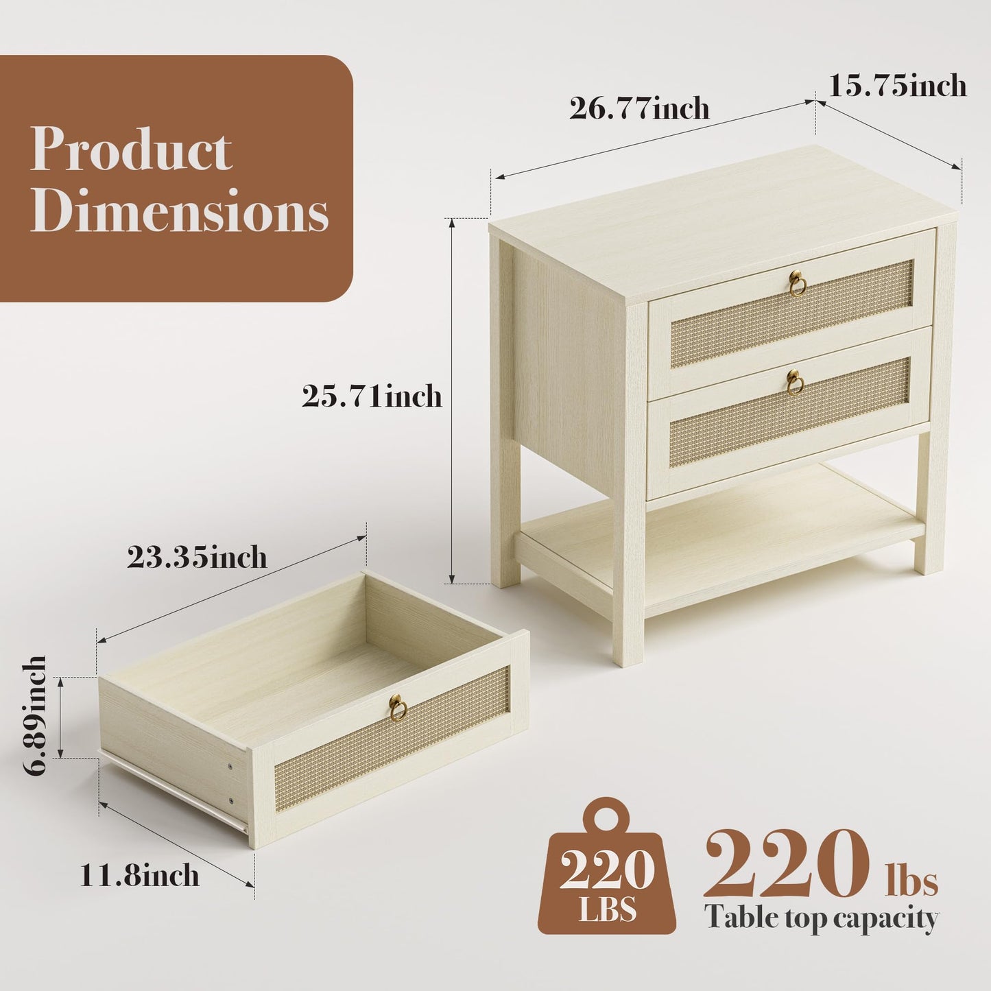 Farmhouse Nightstand – 3 Drawers