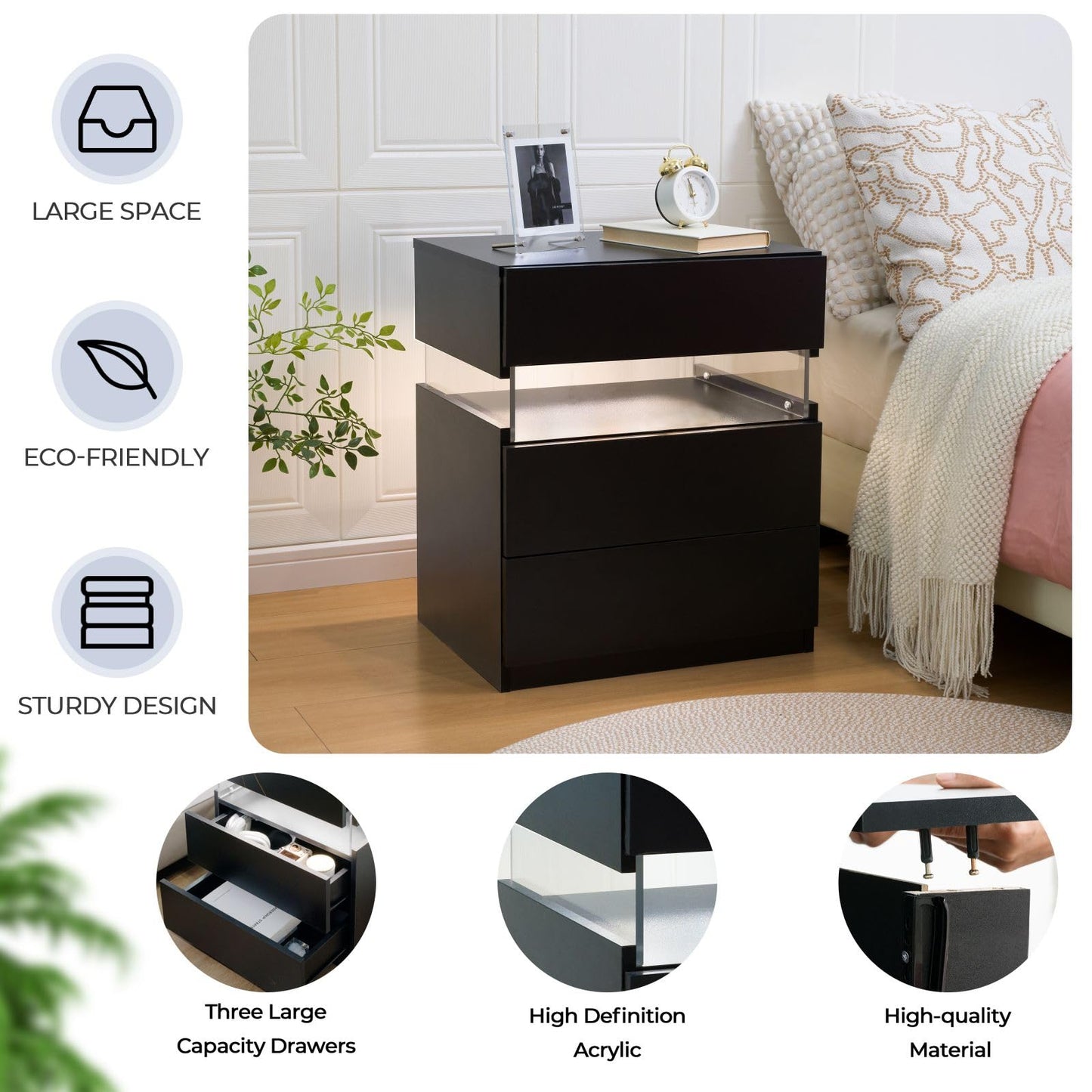 White LED Nightstand Set – 2 Pack
