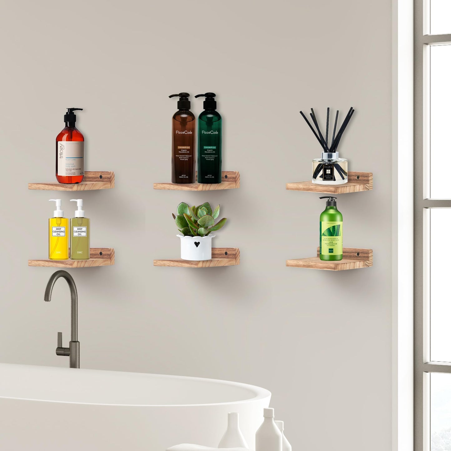 Small Floating Shelves 8-Pack, 4"x4", Rustic White