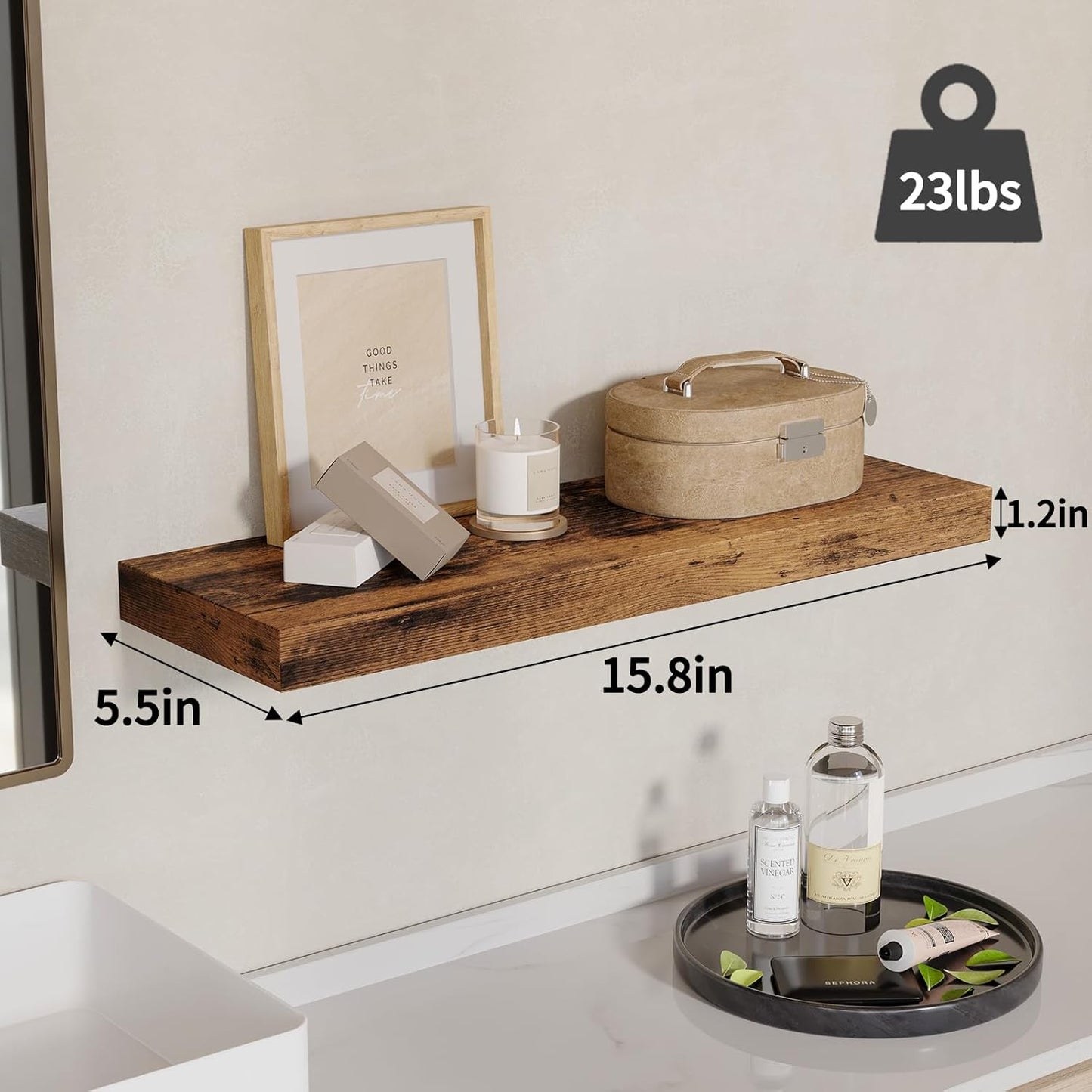 Fixwal 15.8" Rustic Floating Shelves, 4-Pack