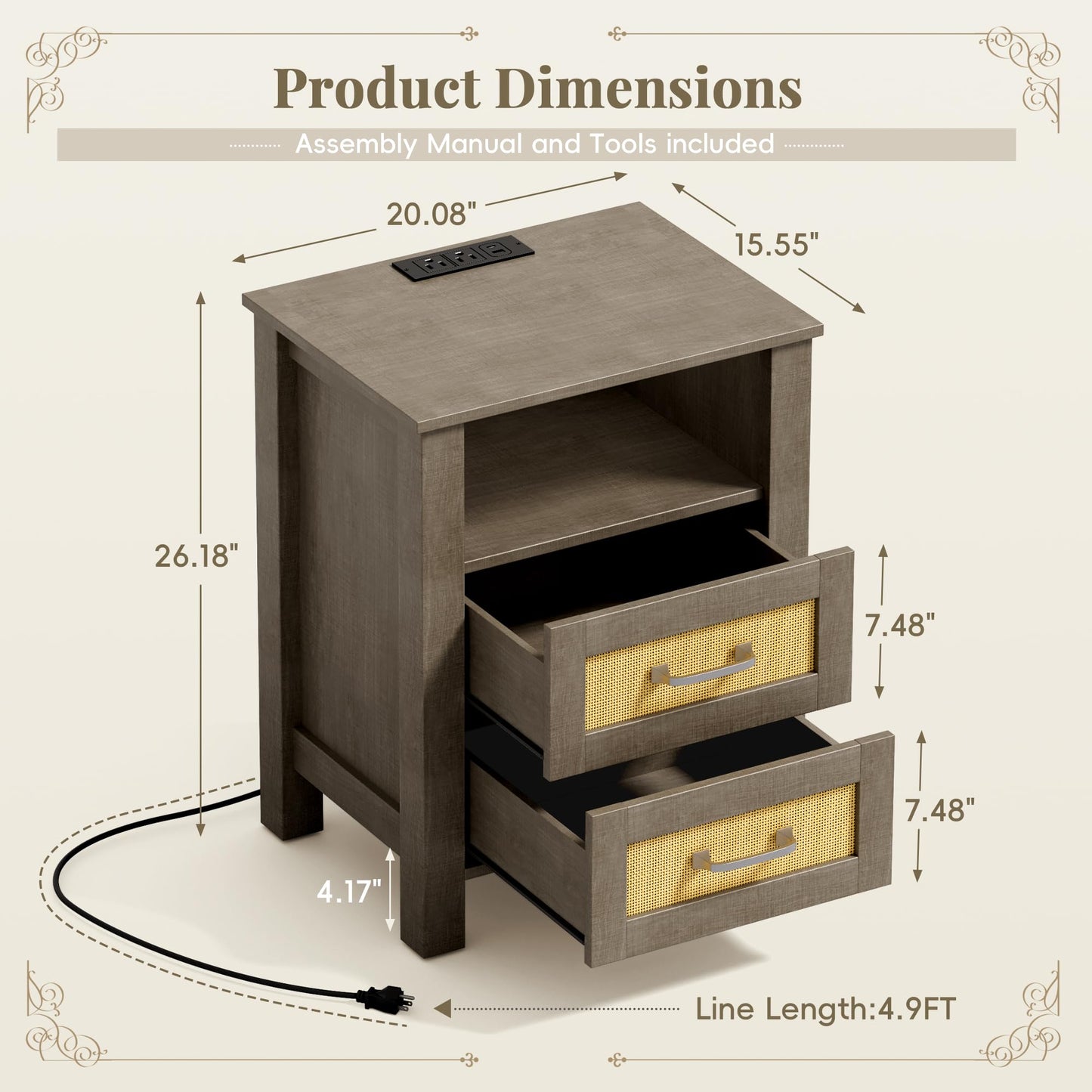 YESHOMY Rattan Nightstands – Set of 2, Natural