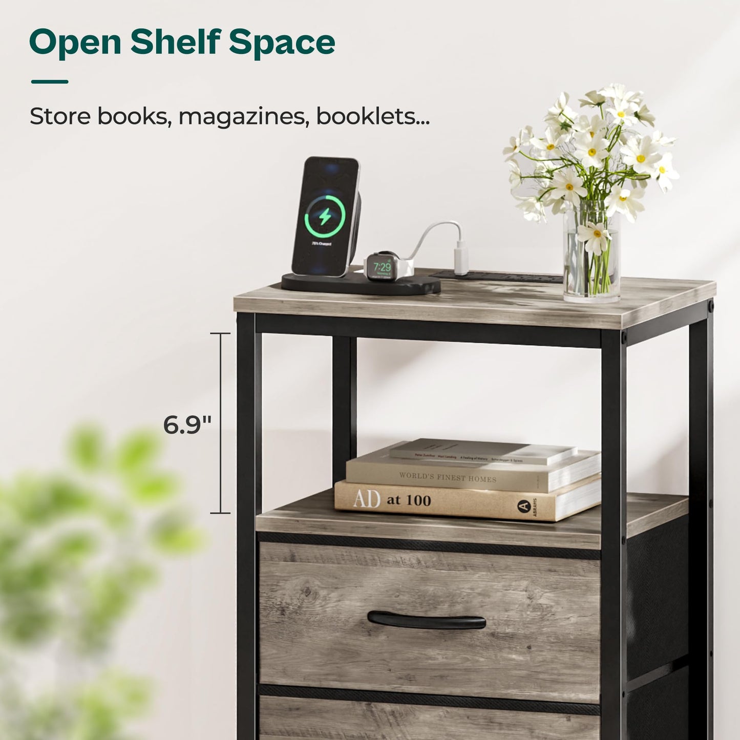 Huuger Nightstand – Rustic Brown/Black