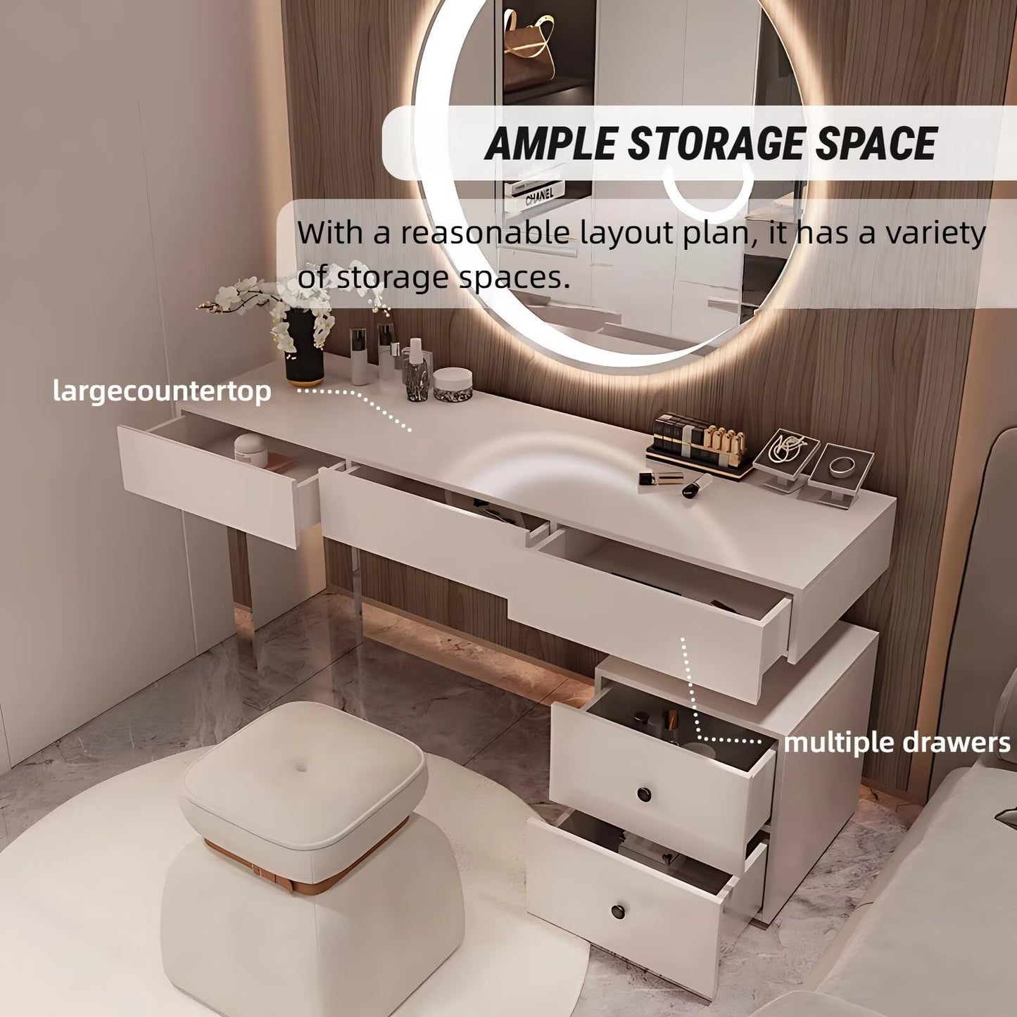 Modern Makeup Vanity Desk with LED Mirror 56"