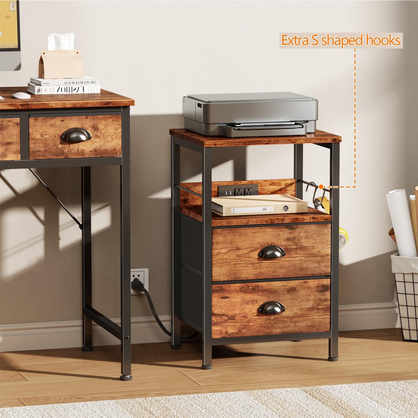 Furologee Nightstand with Charging Station, White