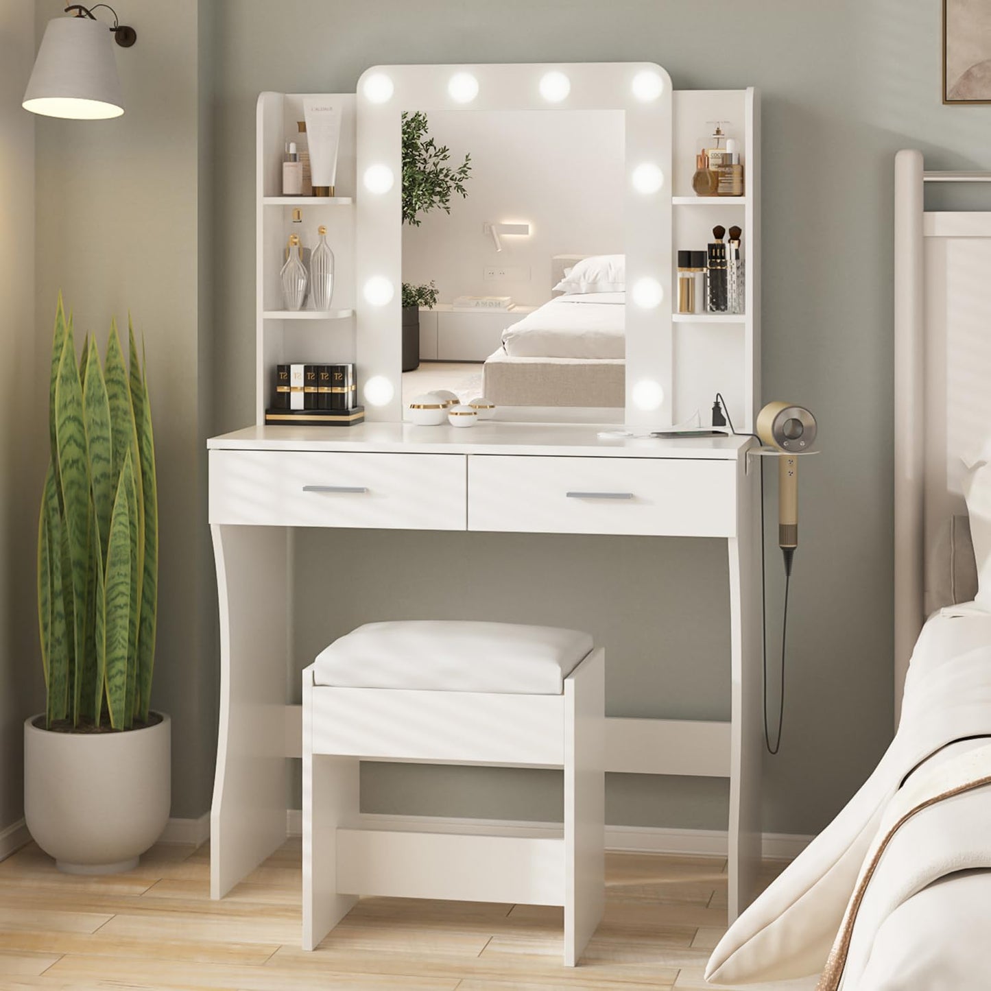 Vabches Vanity Desk with Lights, White