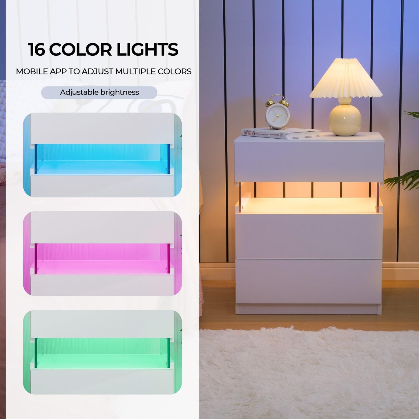 White LED Nightstand Set – 2 Pack