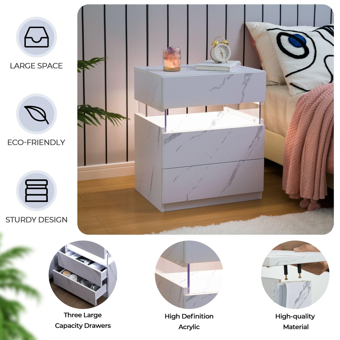 White LED Nightstand Set – 2 Pack