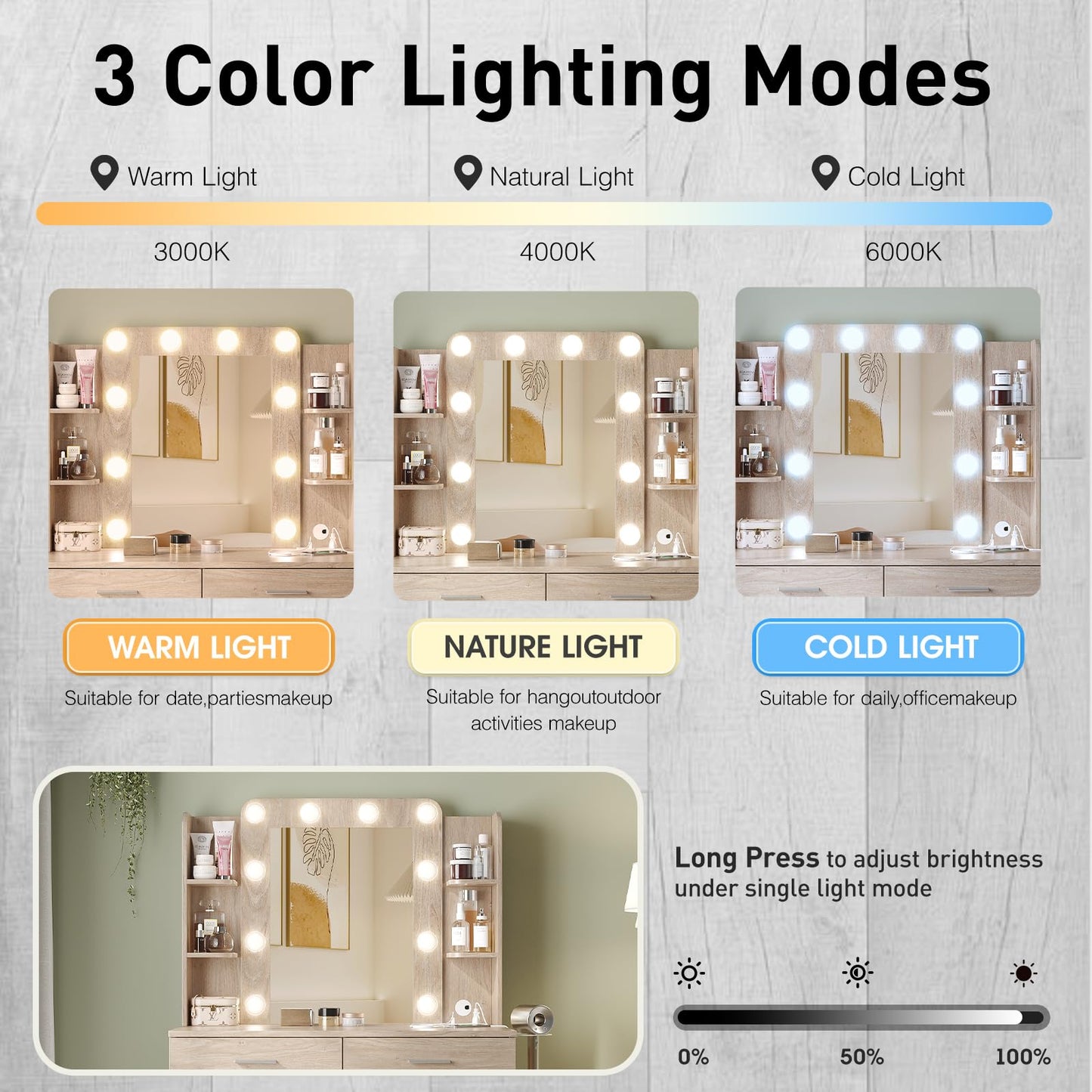 Vabches Vanity Desk with Lights, White