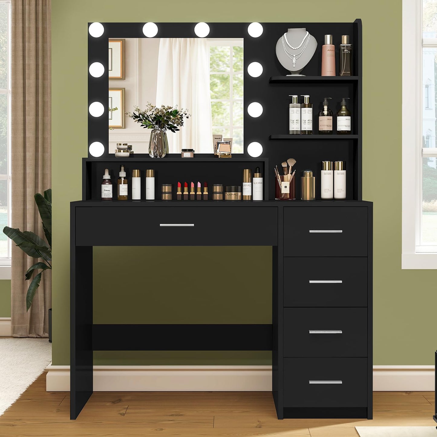 Quimoo Vanity Desk with Mirror & Lights, White