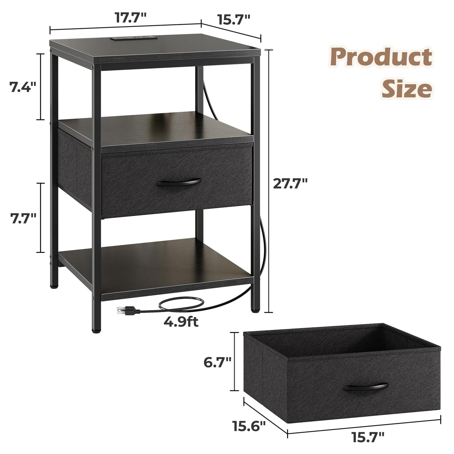SUPERJARE Nightstand with Charging Station