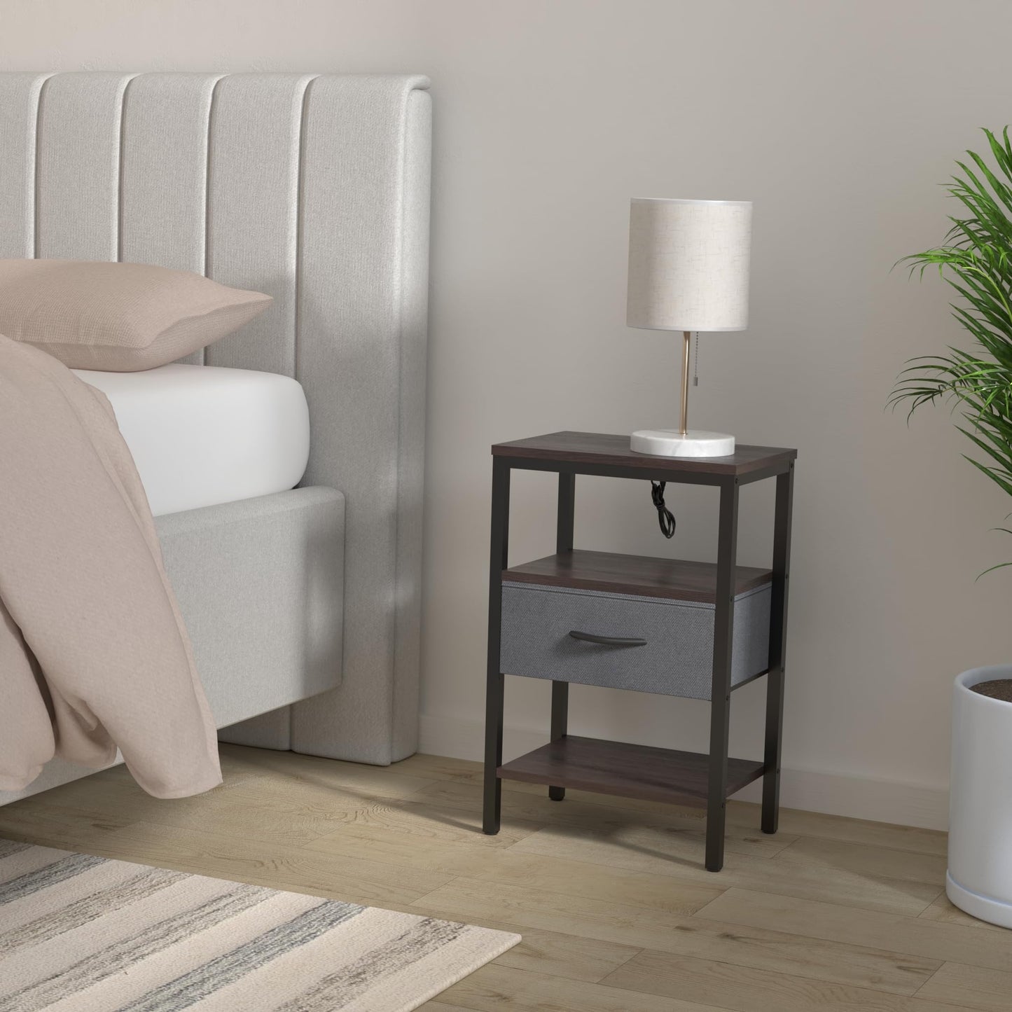 SUPERJARE Nightstand with Charging Station