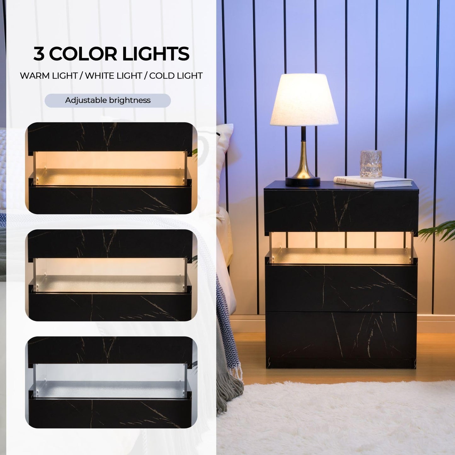 White LED Nightstand Set – 2 Pack