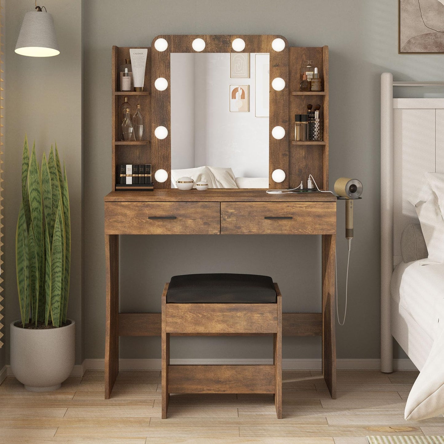 Vabches Vanity Desk with Lights, White
