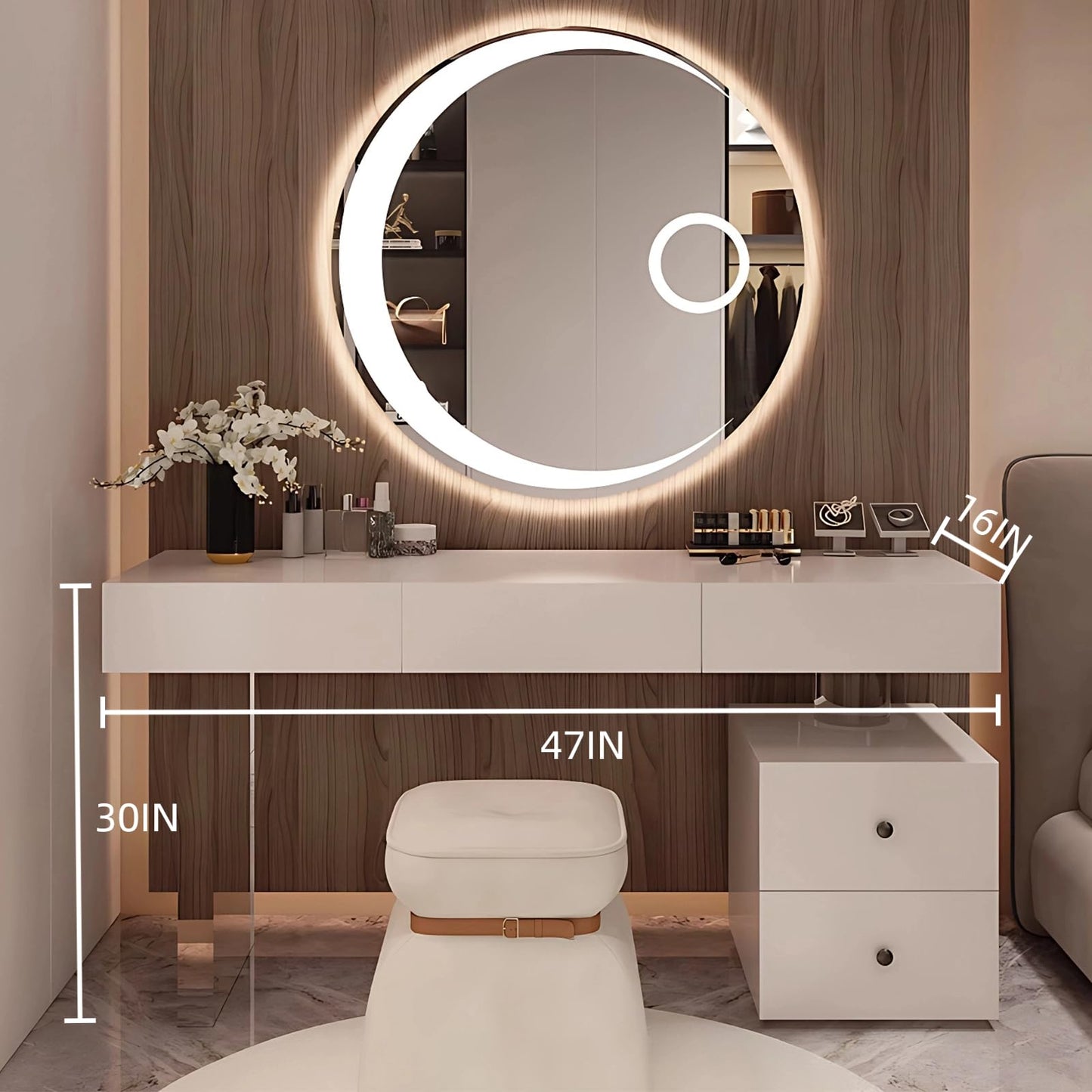 Modern Makeup Vanity Desk with LED Mirror 56"