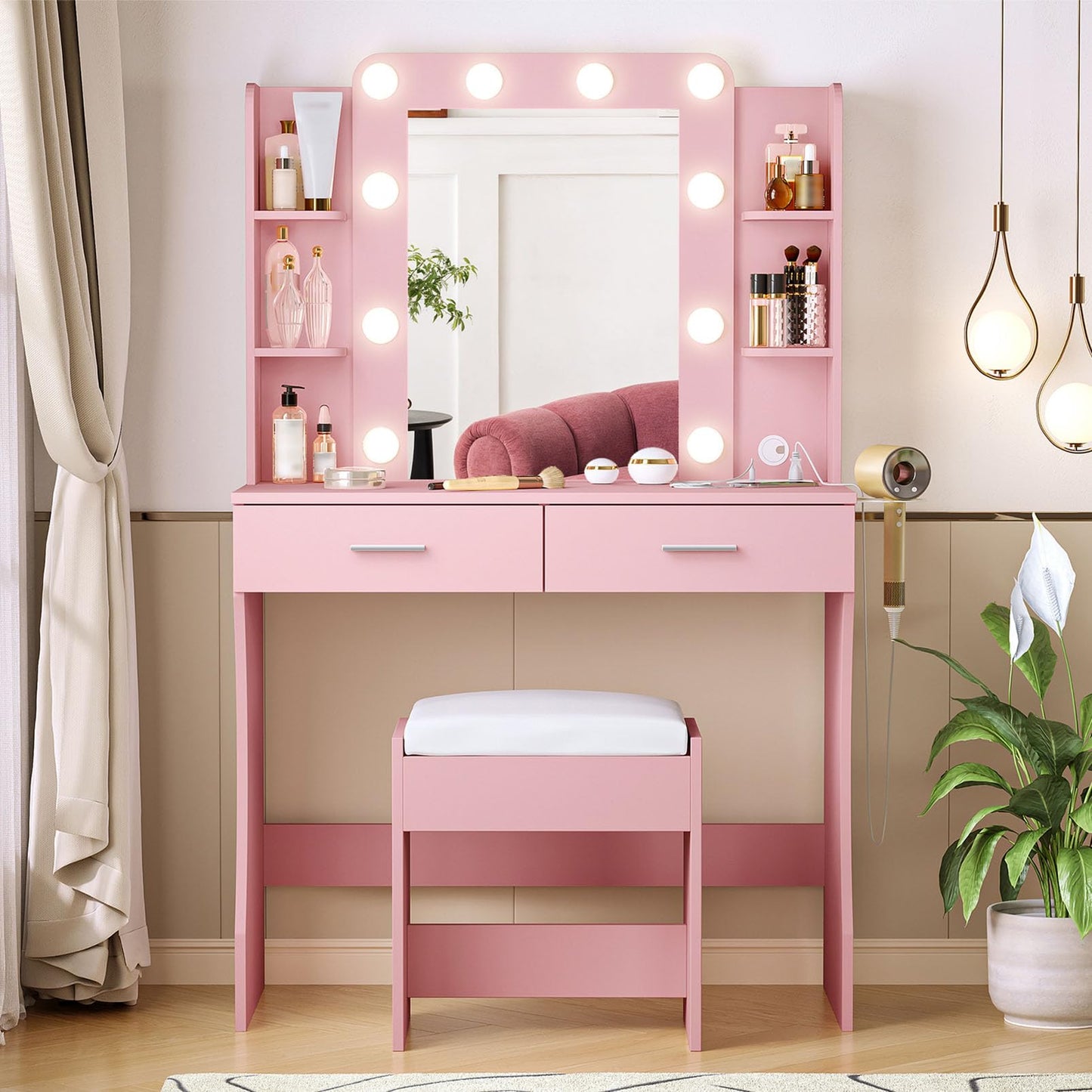 Vabches Vanity Desk with Lights, White