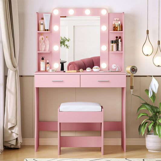 Vabches Vanity Desk with Lights, White