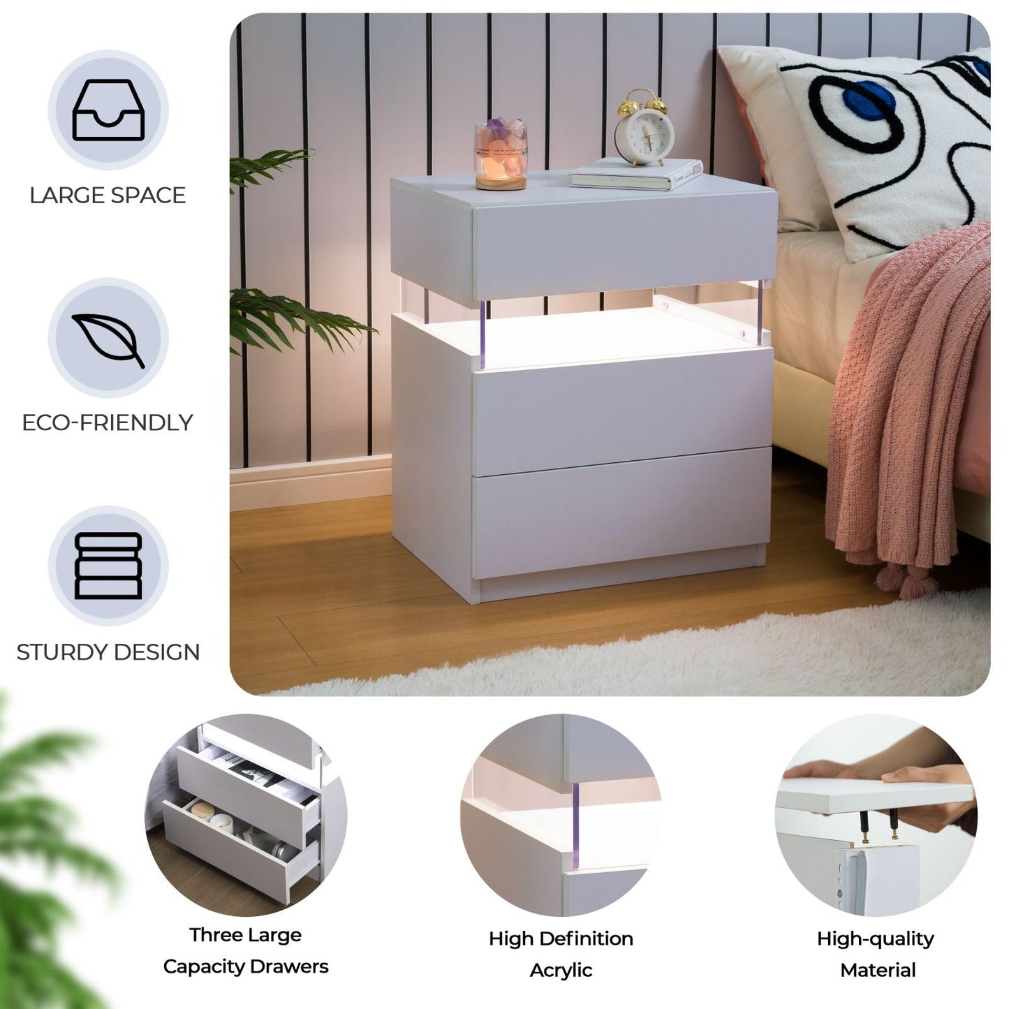 White LED Nightstand Set – 2 Pack