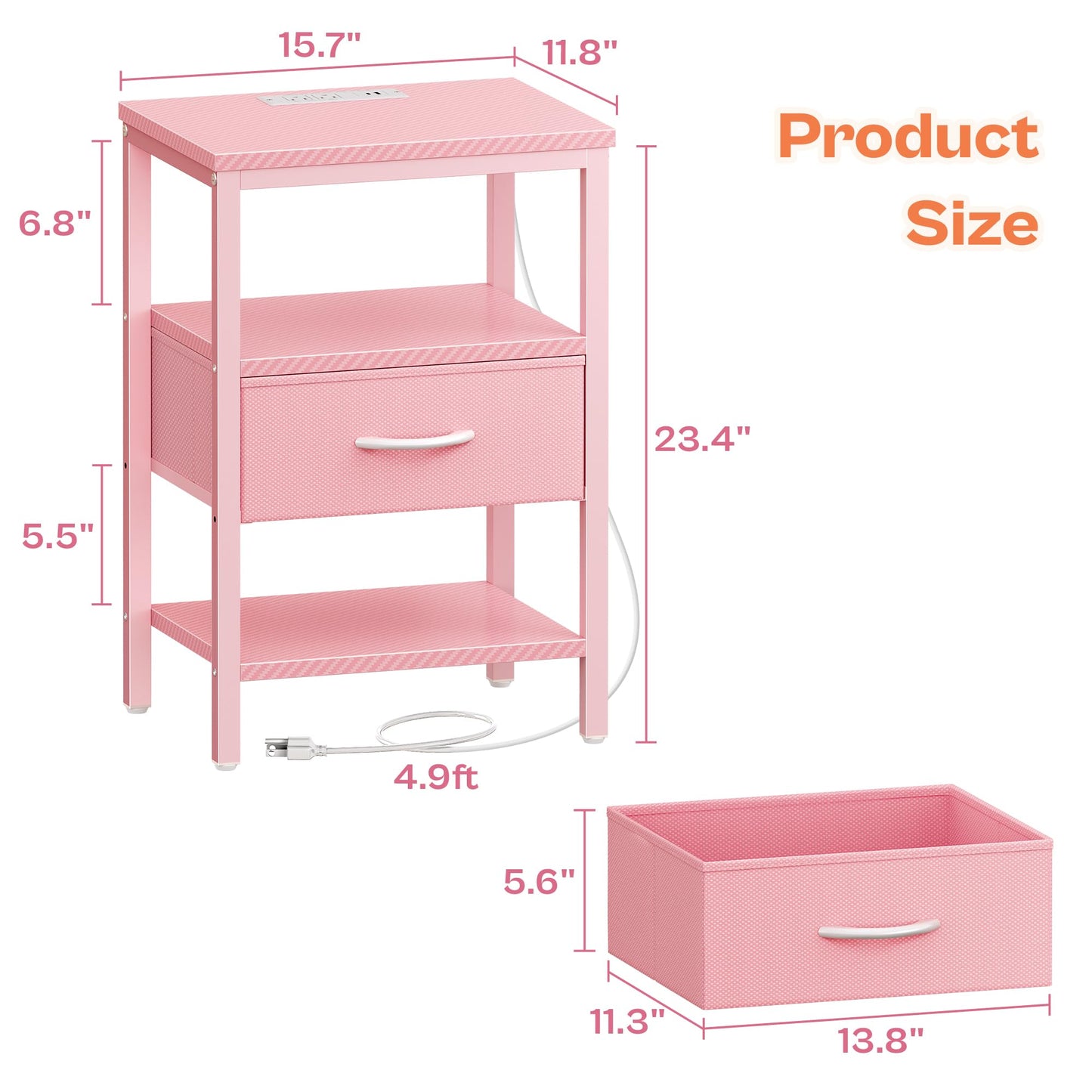SUPERJARE Nightstand with Charging Station
