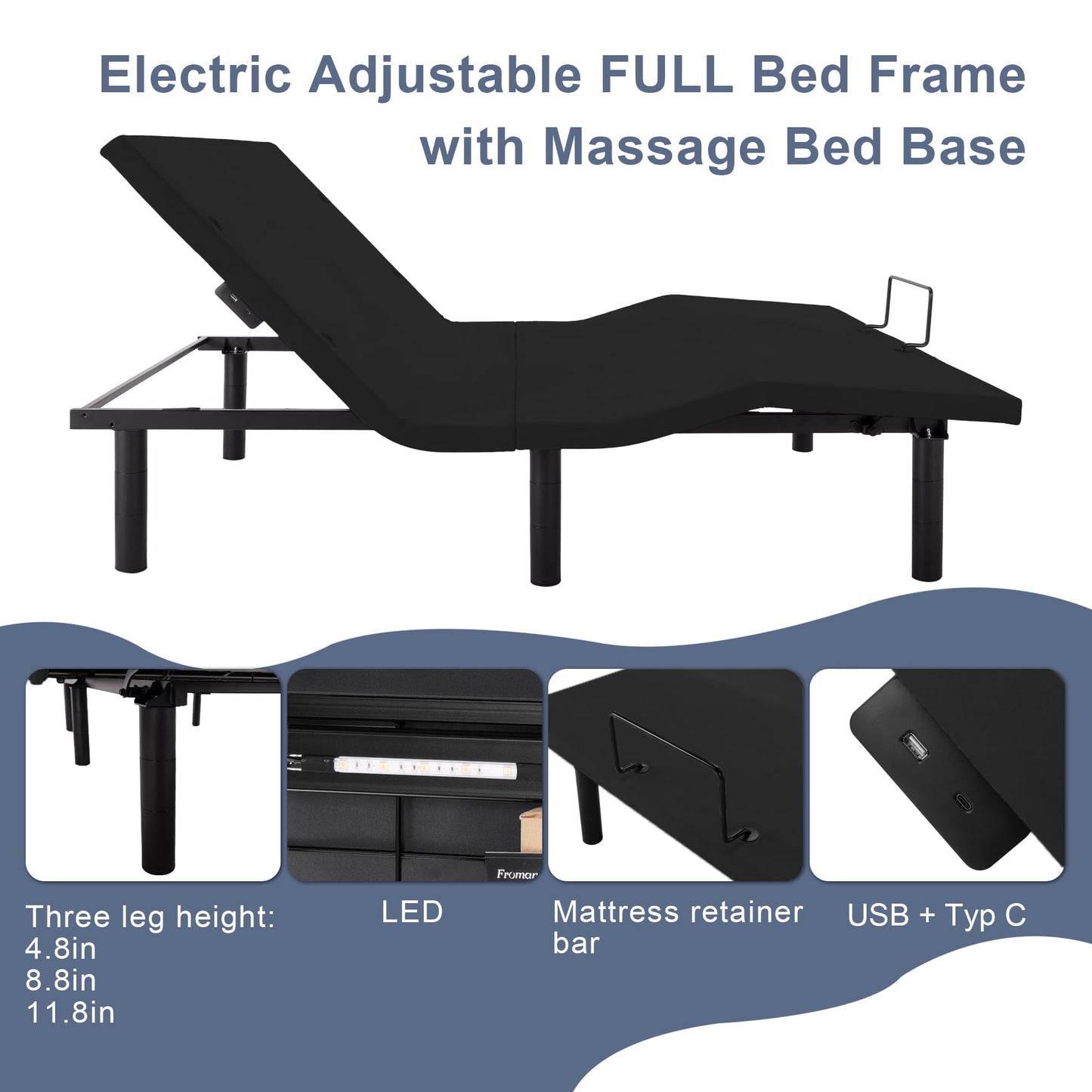 Fromann Adjustable Twin XL Bed Base – Grey
